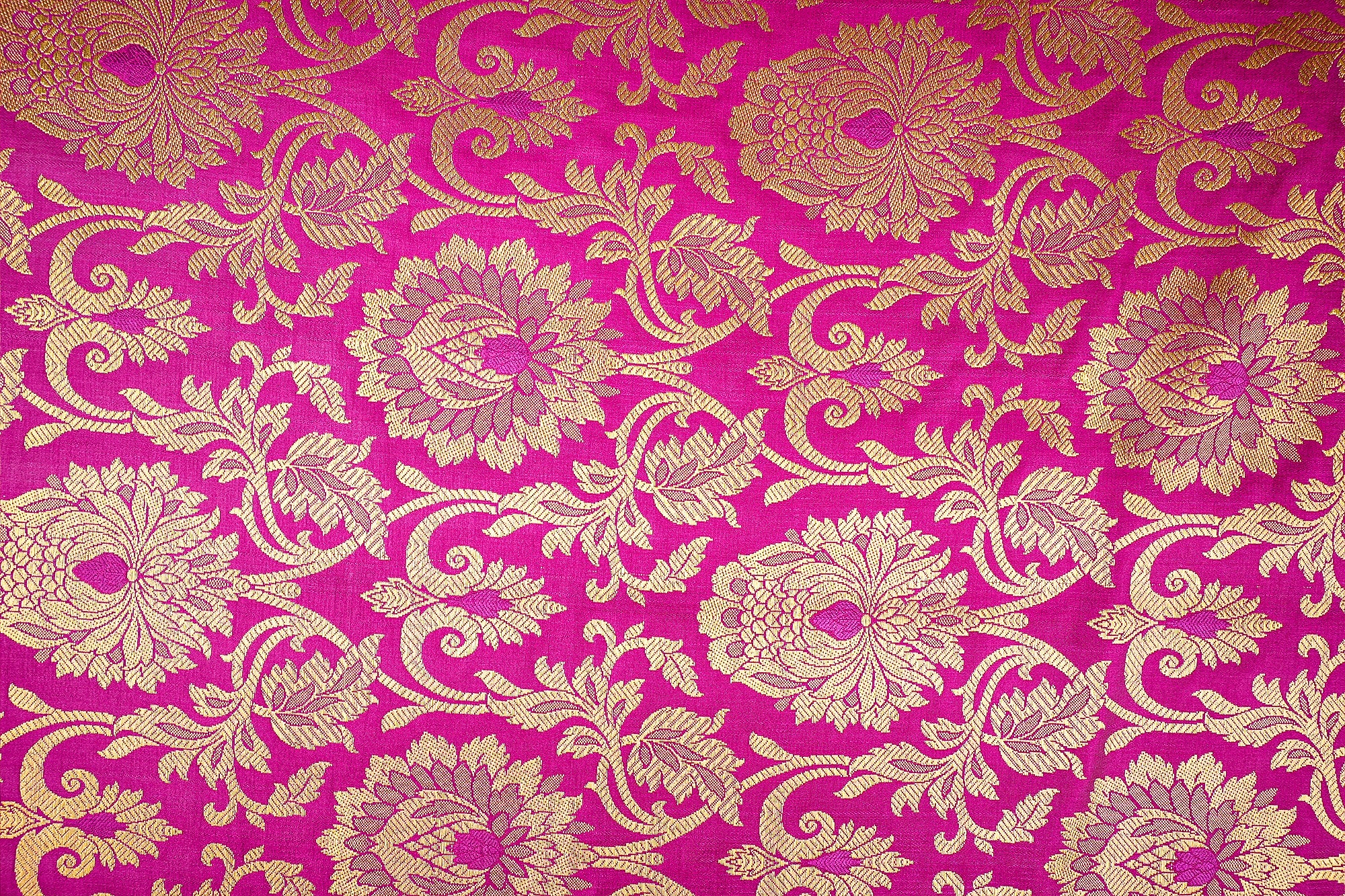 Magenta Banarasi Brocade with Intricate Golden Traditional Motifs- Paras Gallery Fabrics