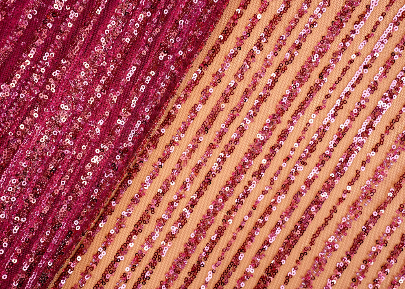 Rani Pink Imported Net with Sequins and Beads Handwork Embellishments