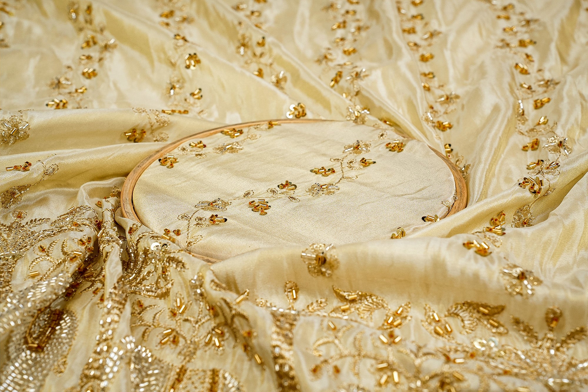 Timeless Tradition Fabric with Threadwork, Sequins, Pearls, Zari, and Kutdana