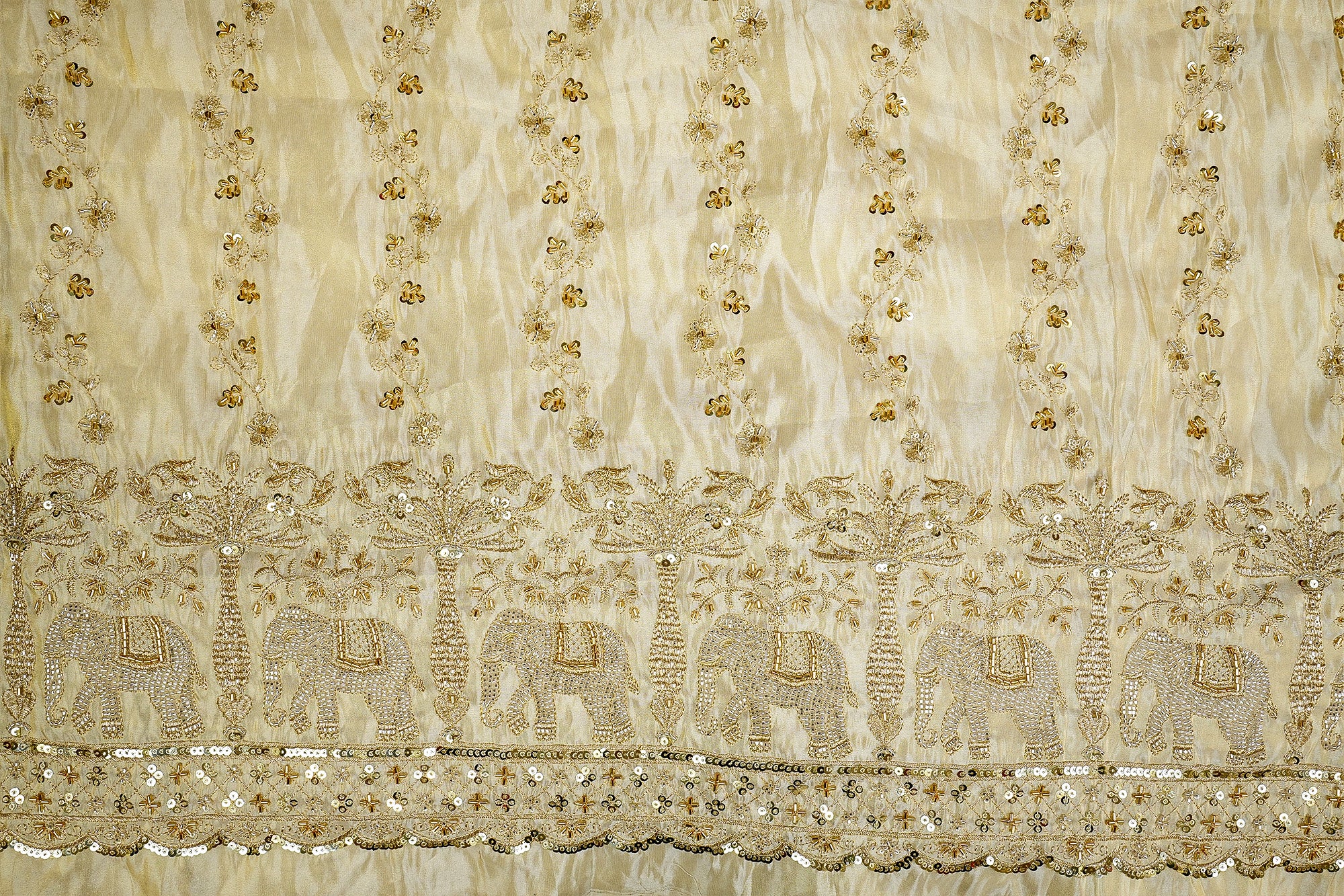 Timeless Tradition Fabric with Threadwork, Sequins, Pearls, Zari, and Kutdana