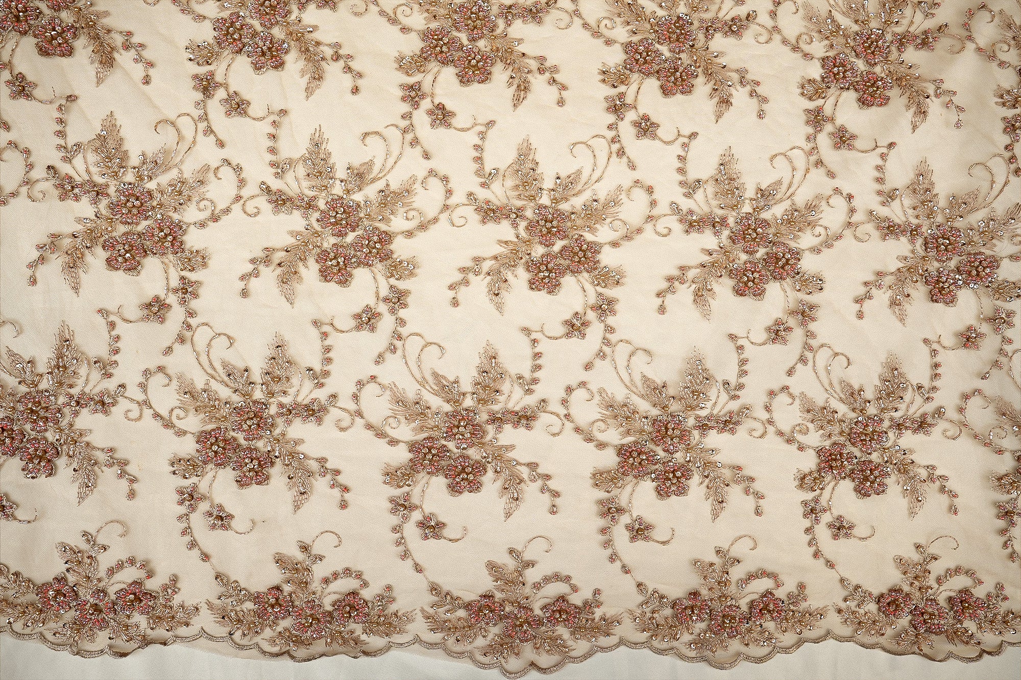 Chiku Imported Net Floral Elegance with Thread, Sequins, Beads, and Pearls