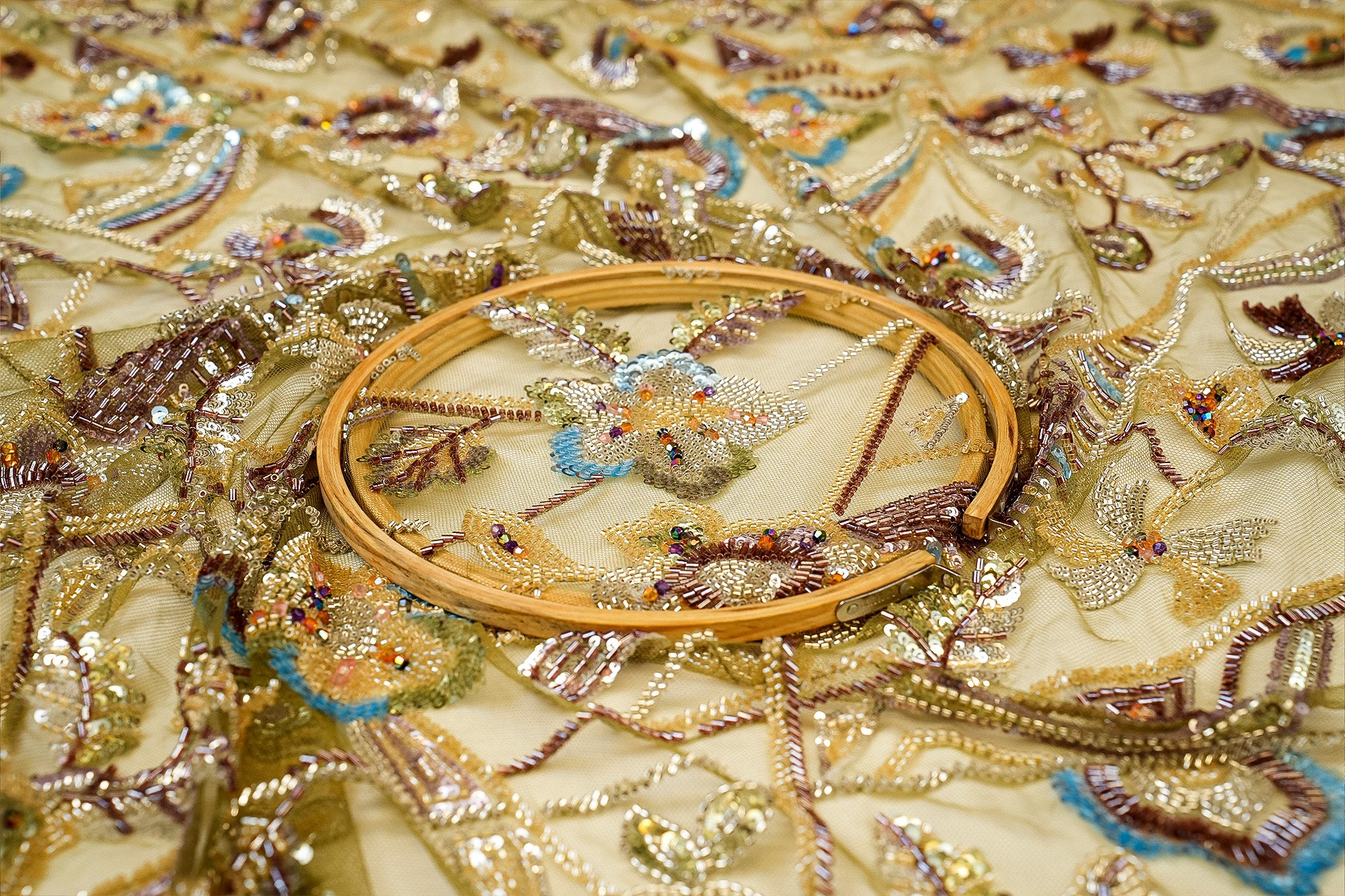 Mehendi Imported Net Fabric with Colorful Sequins, Beads, Kutdana, and Pearls