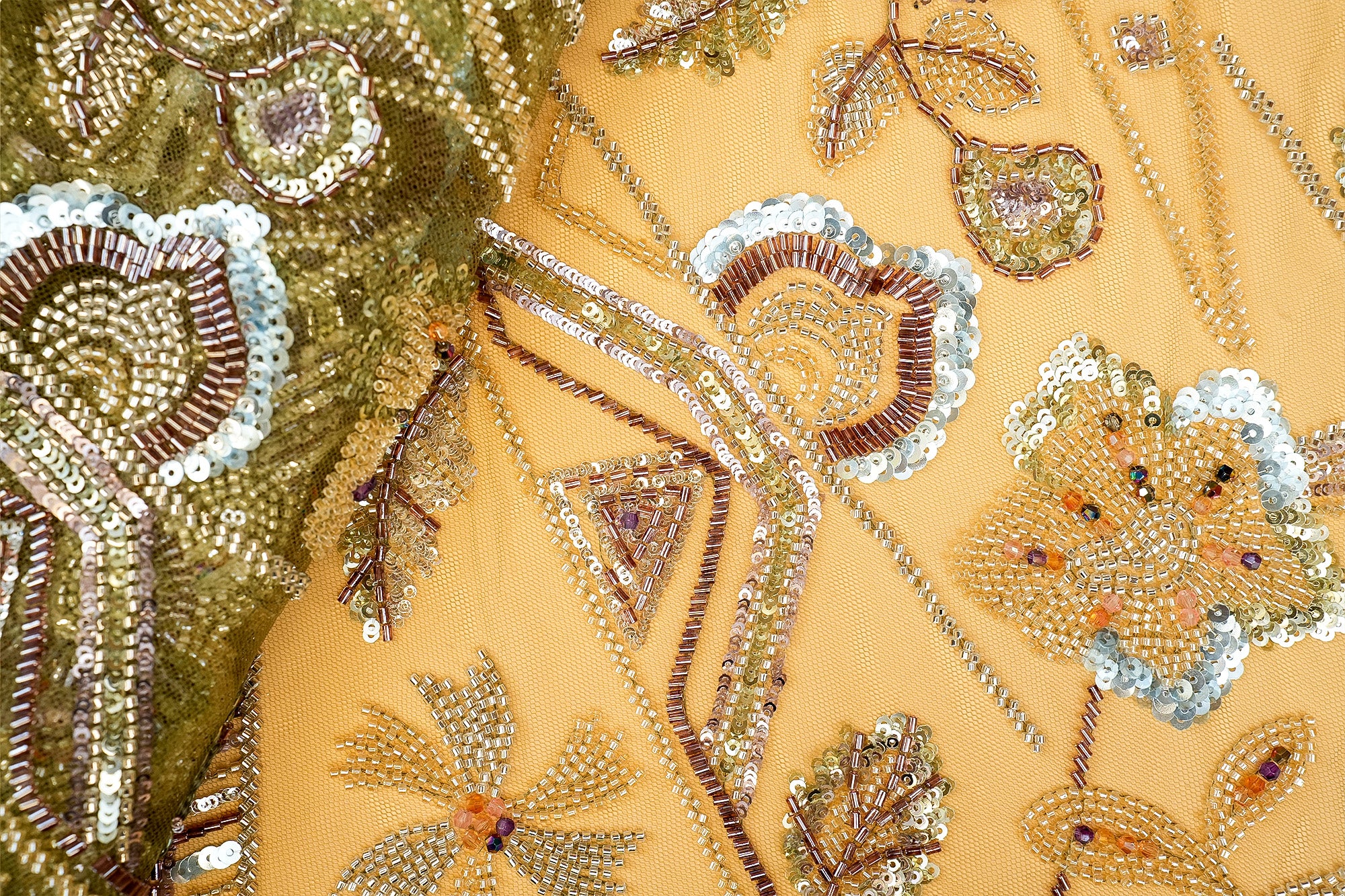 Mehendi Imported Net Fabric with Colorful Sequins, Beads, Kutdana, and Pearls