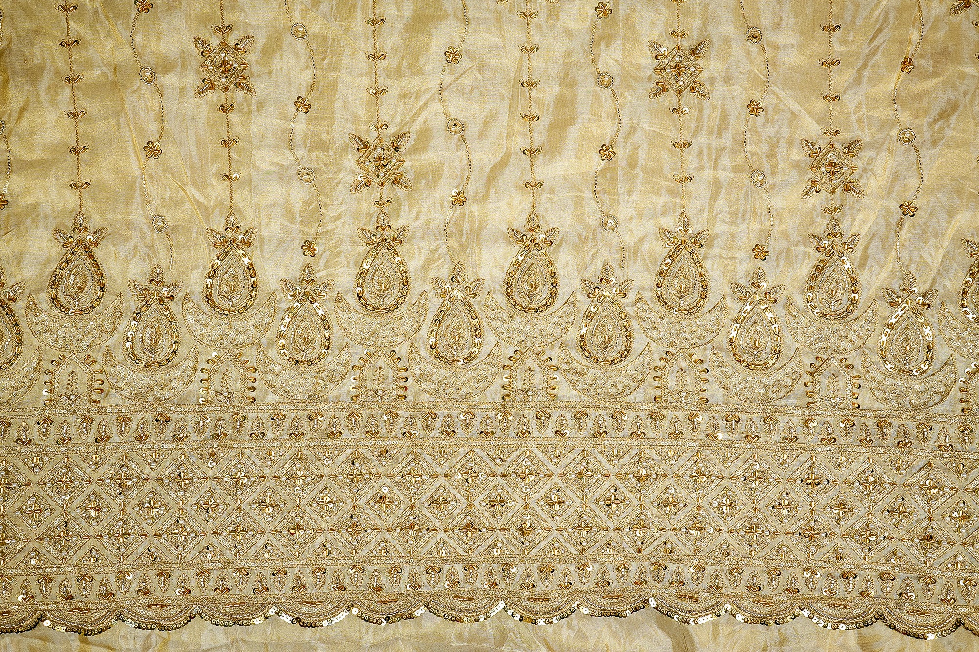 Opulent Tissue with Threadwork, Sequins, Pearls, Beads, Zari, and Kutdana