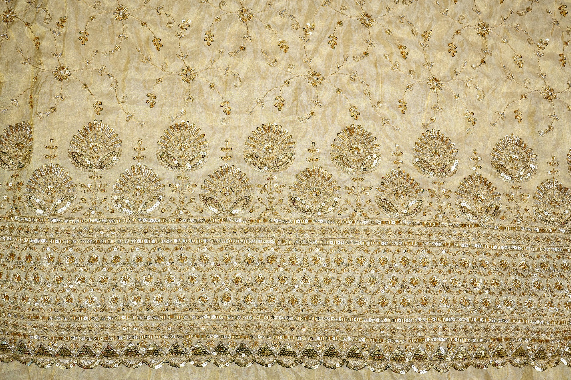 Opulent Tissue with Threadwork, Sequins, Pearls, Beads, Zari, and Kutdana