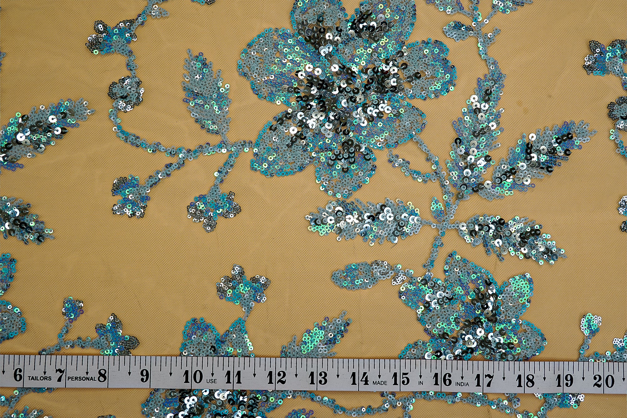 (Pre-Cut 2.5 Mtr) Floral Rainbow Sequins Net