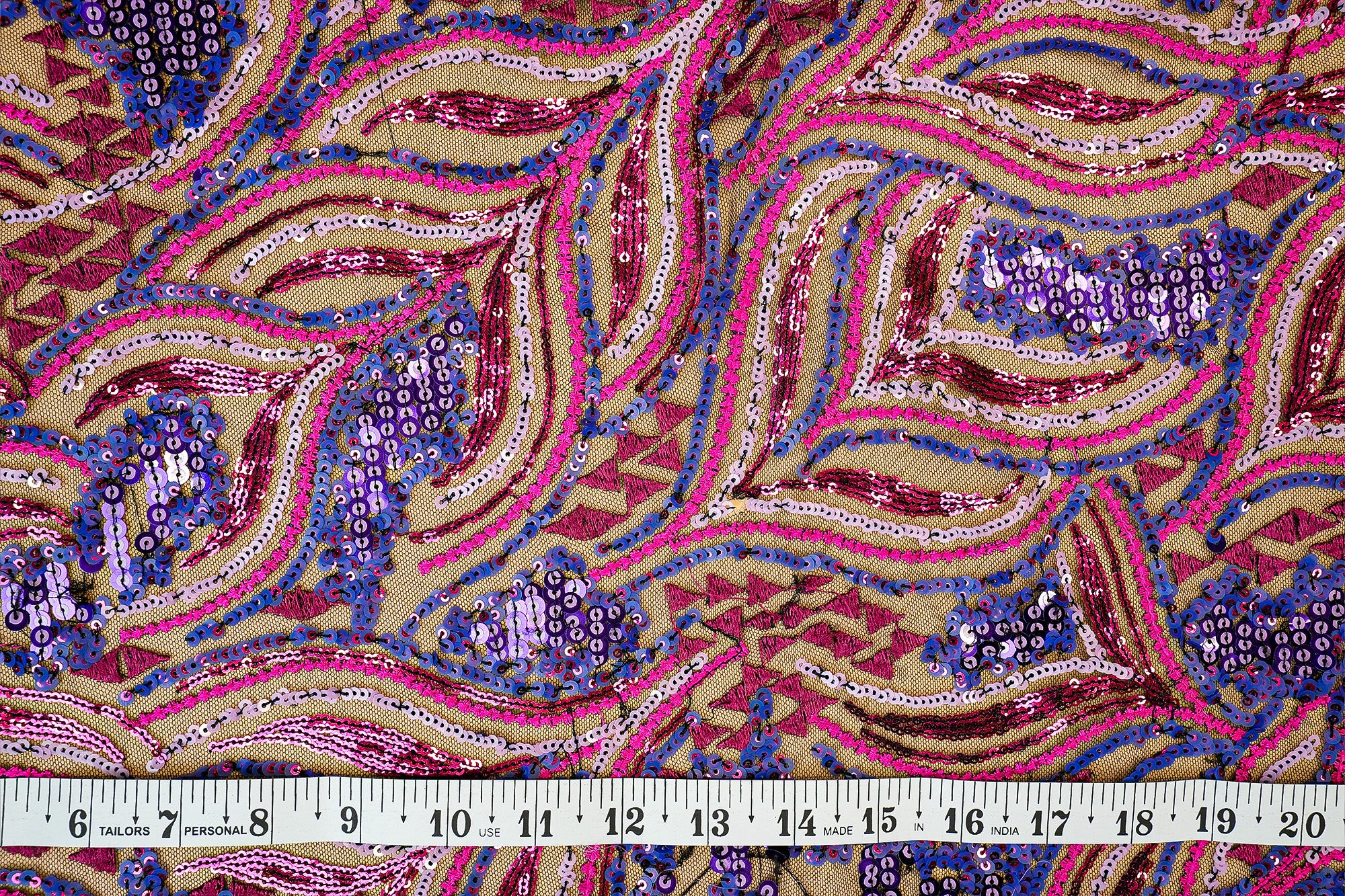 (Pre-Cut 2.5 Mtr) Abstract Pattern Net With Multicolor Sequins