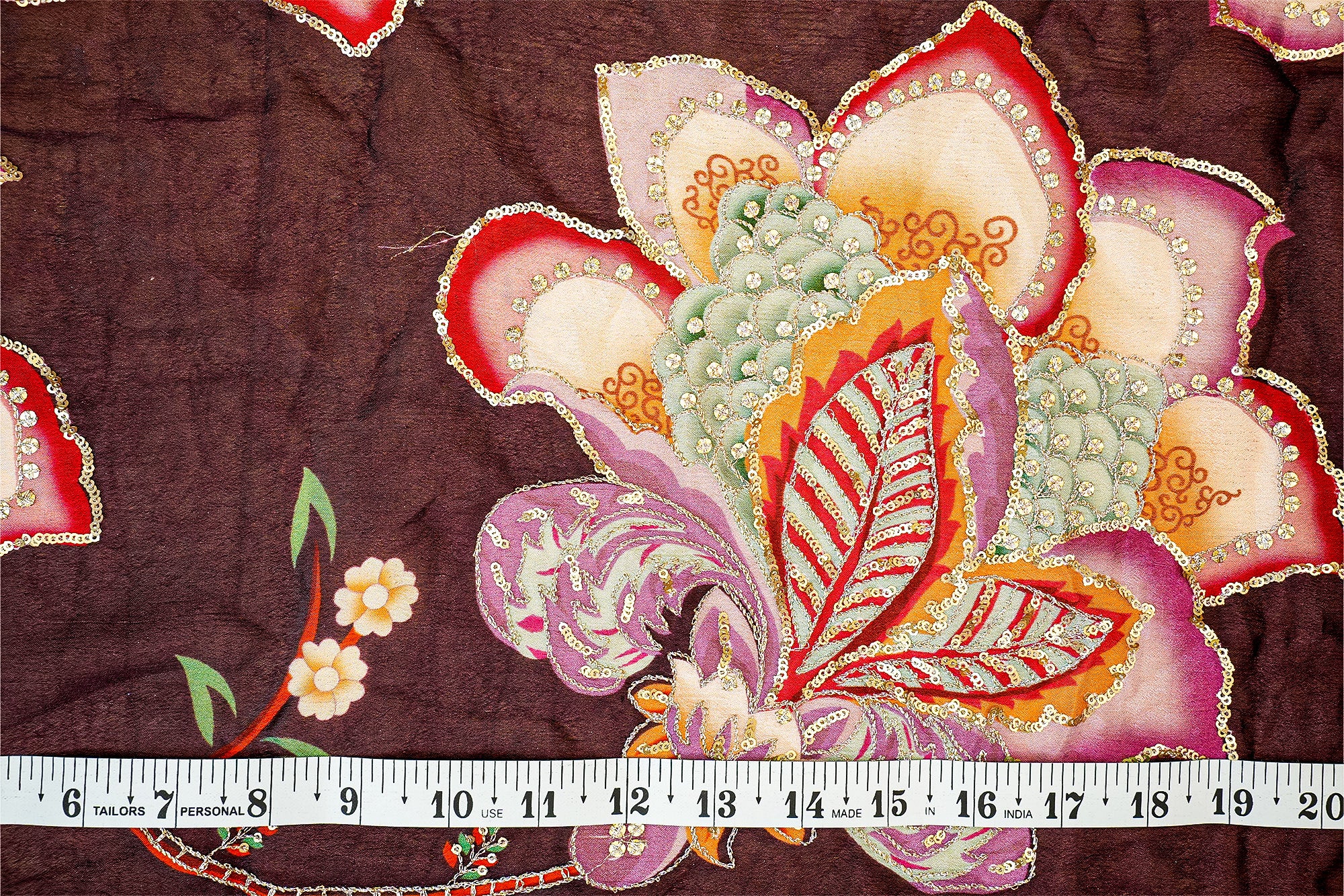 (Pre-Cut 1.25 Mtr) Floral Chiffon With Golden Zari Work