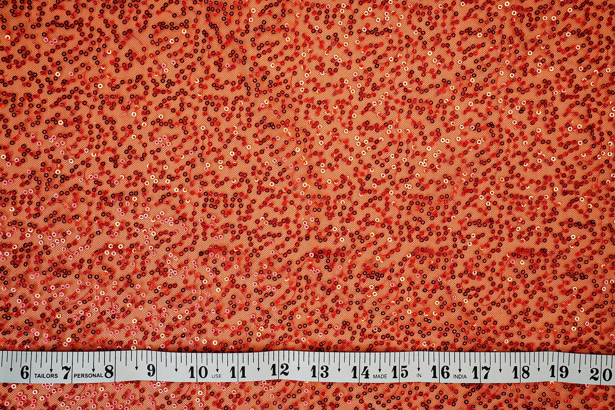 (Pre-Cut 1.6 Mtr) Red Sequins All Over Net