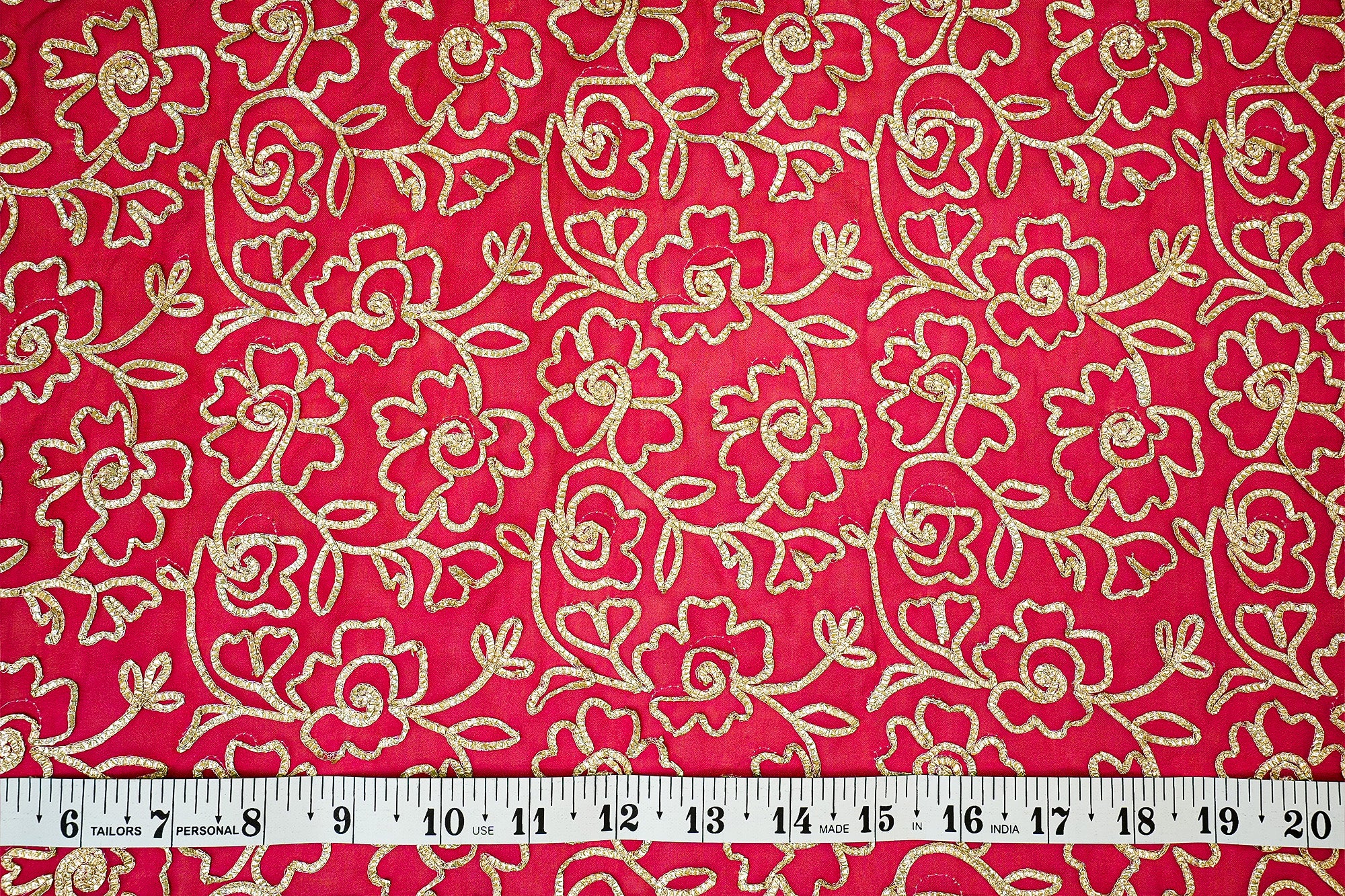 (Pre-Cut 1.1 Mtr) Red Floral Gota Patti Work Georgette