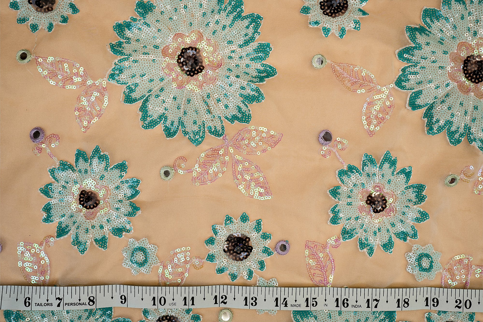 (Pre-Cut 1.6 Mtr) Floral Multi-Color Sequins Work Organza