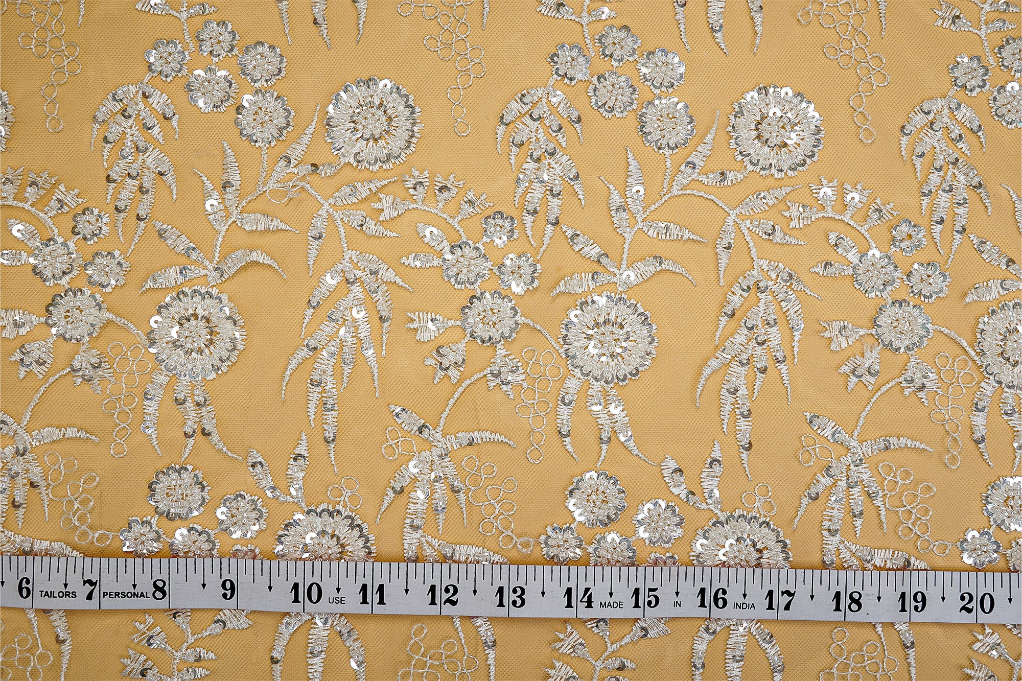 (Pre-Cut 2 Mtr) Floral Threadwork With Sequins And Kut-Dana On Net