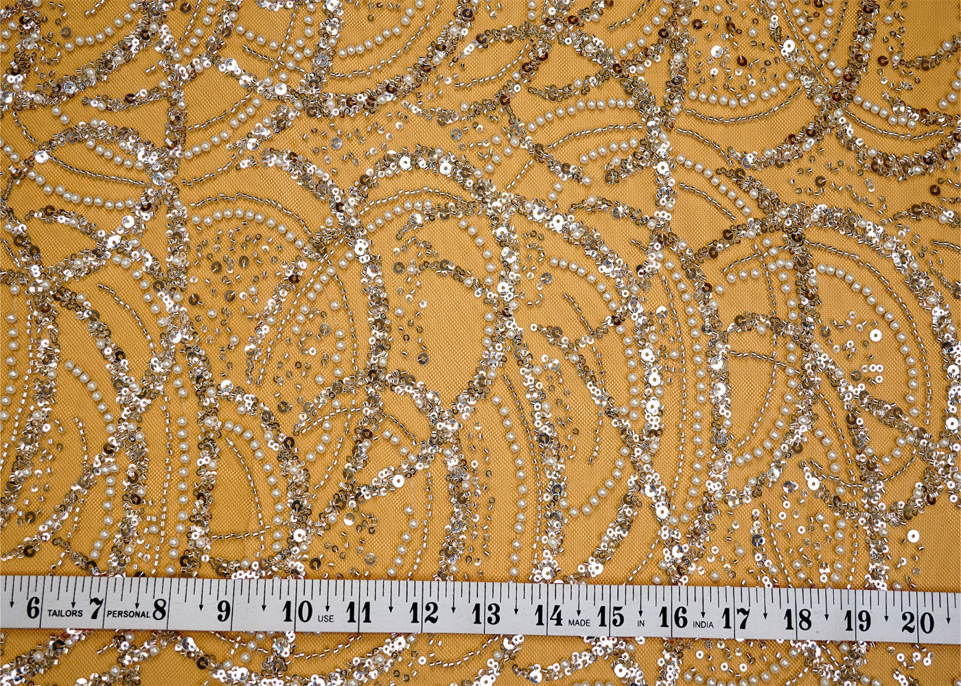 (Pre-Cut 2.2 Mtr) Onion Pink Net With Sequins, Kut-Dana And Pearls