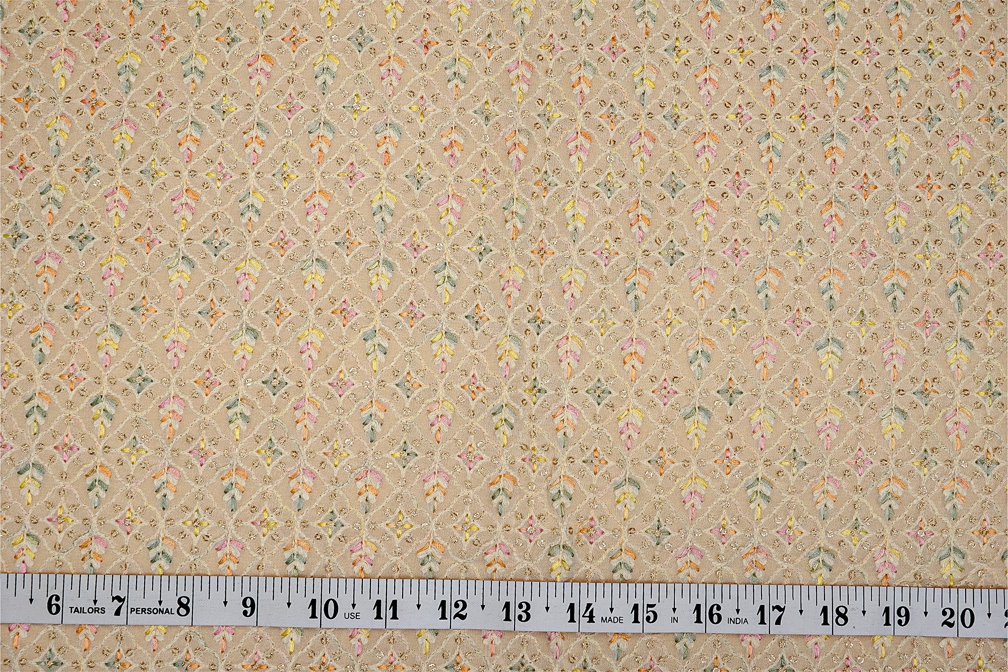 (Pre-Cut 2.1 Mtr) Multicolor Threadwork With Sequins Georgette