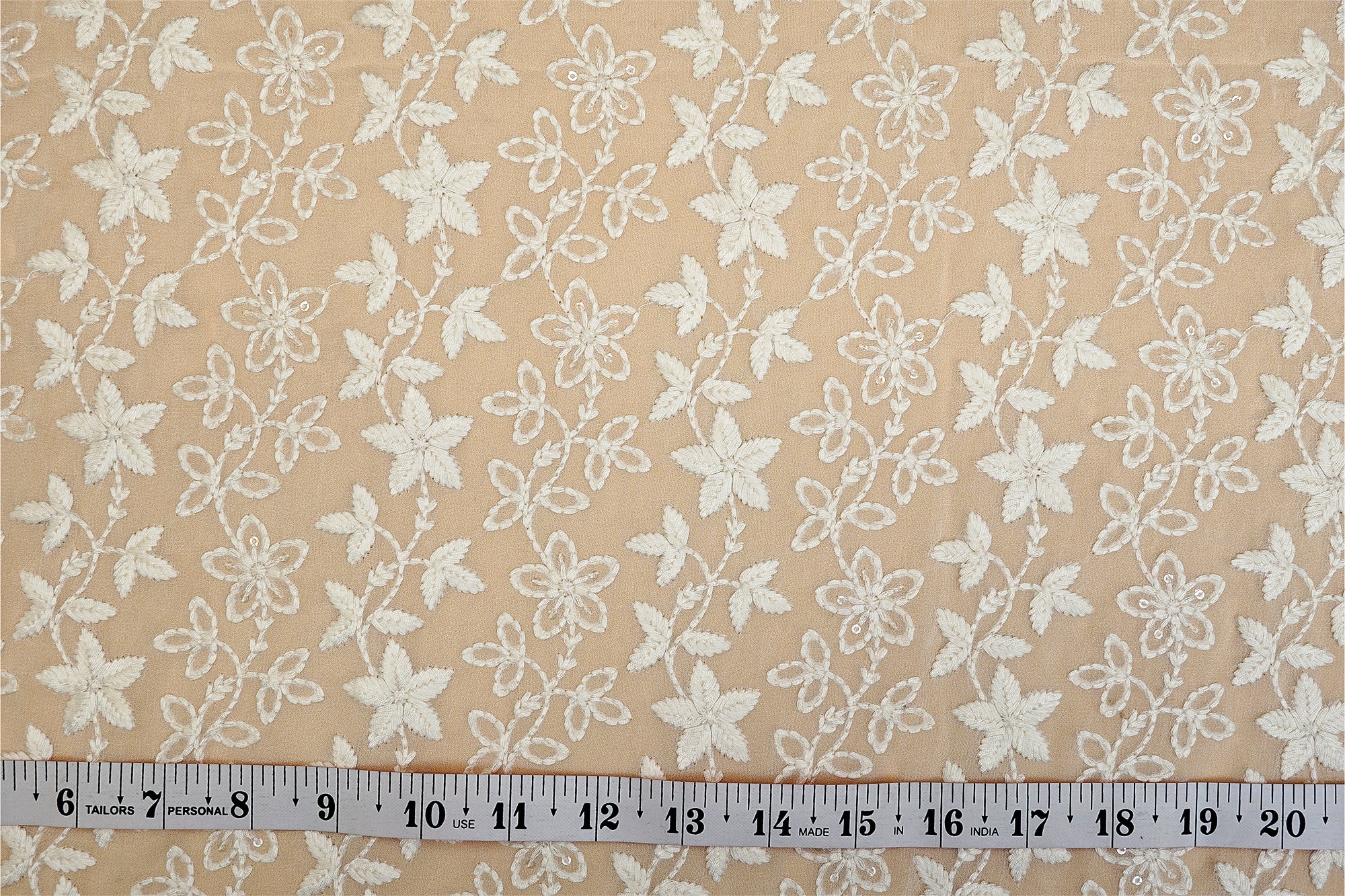 (Pre-Cut 2.4 Mtr) Threadwork Floral With Water Sequins Georgette