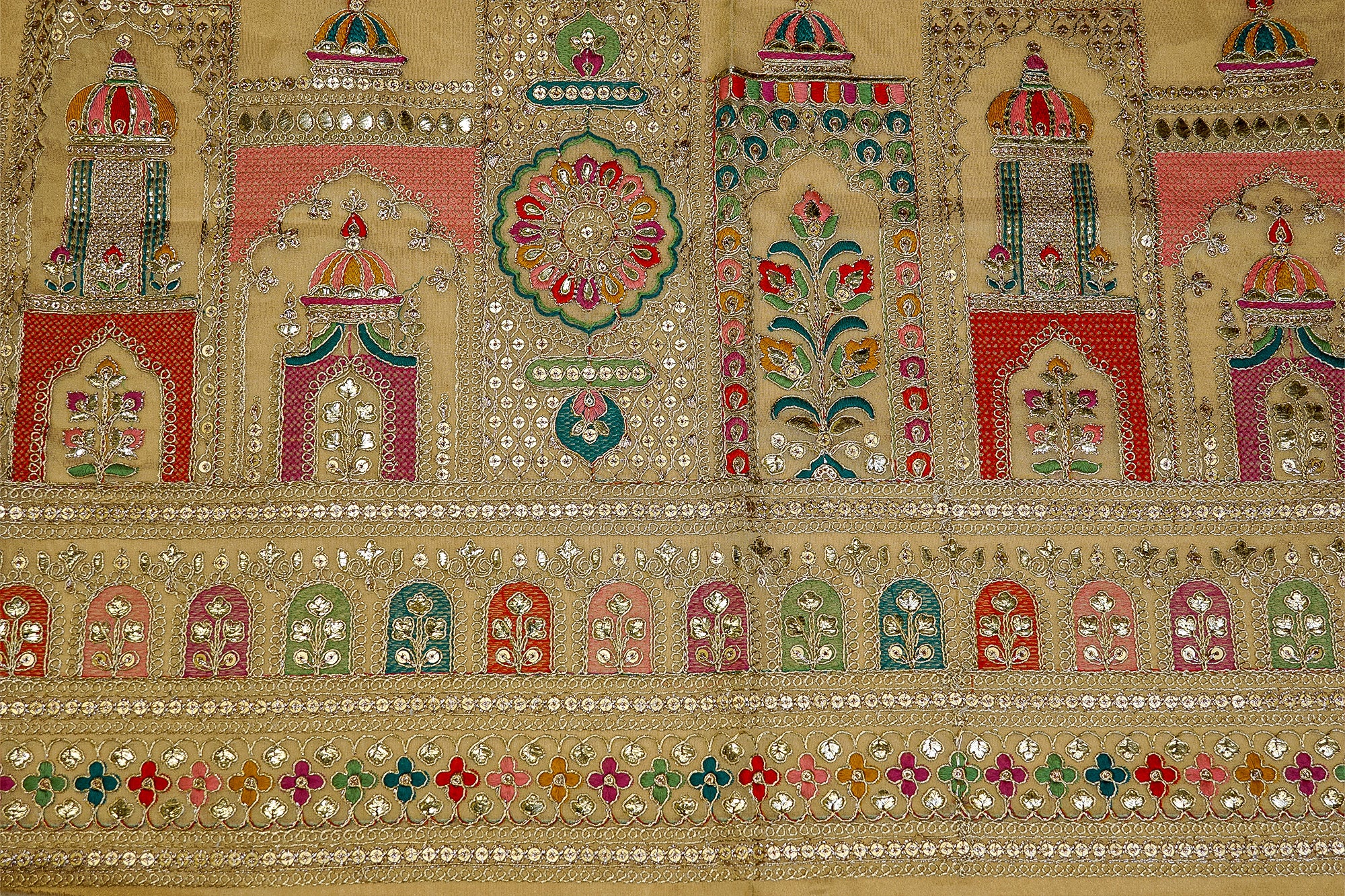 (Pre-Cut 1.6 Mtr) Tisse Butti With Golden Sequins, Zari Work and Heavy Border