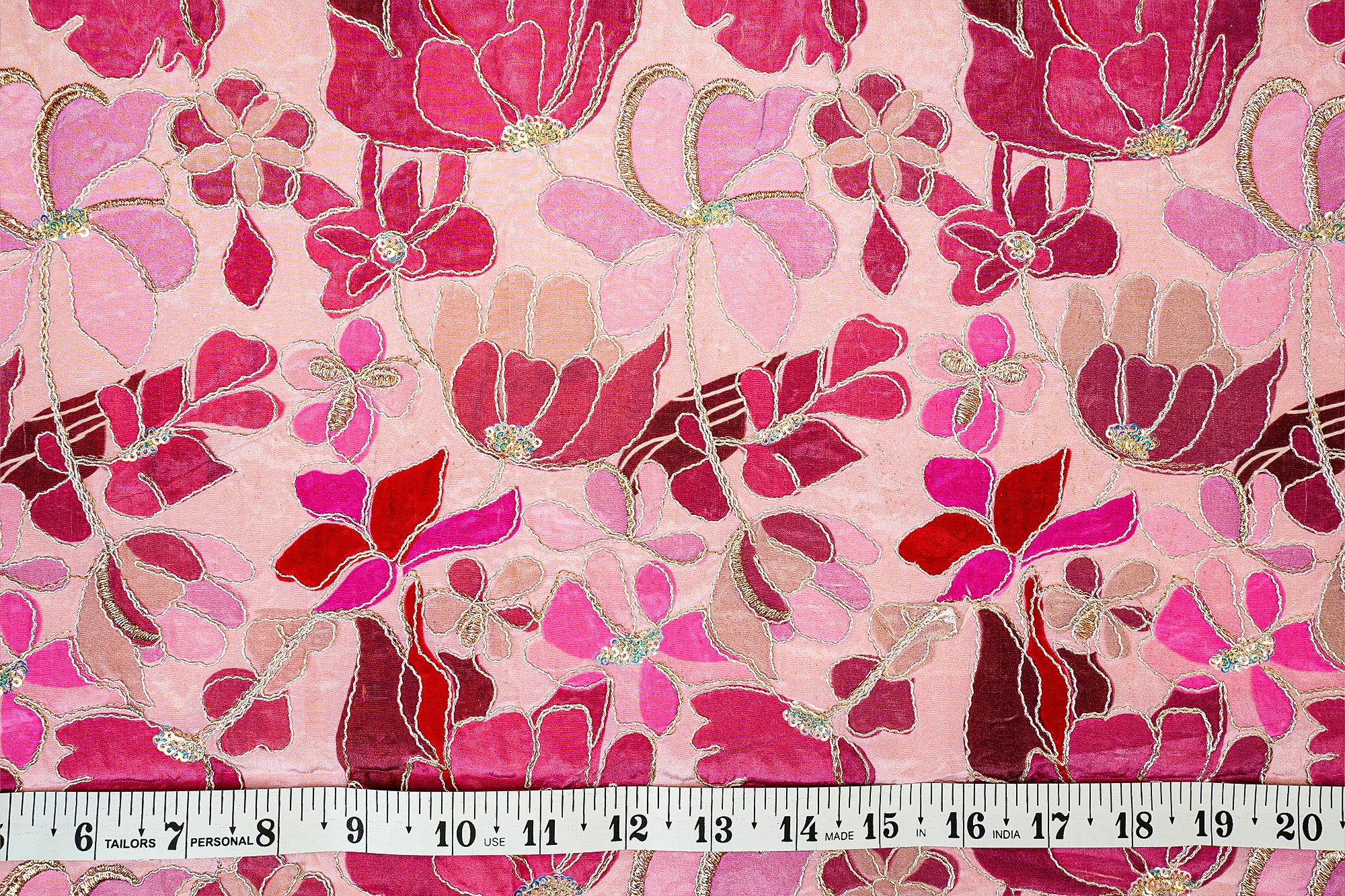 (Pre-Cut 1.5 Mtr) Shades Of Pink Crepe With Floral Zari Work