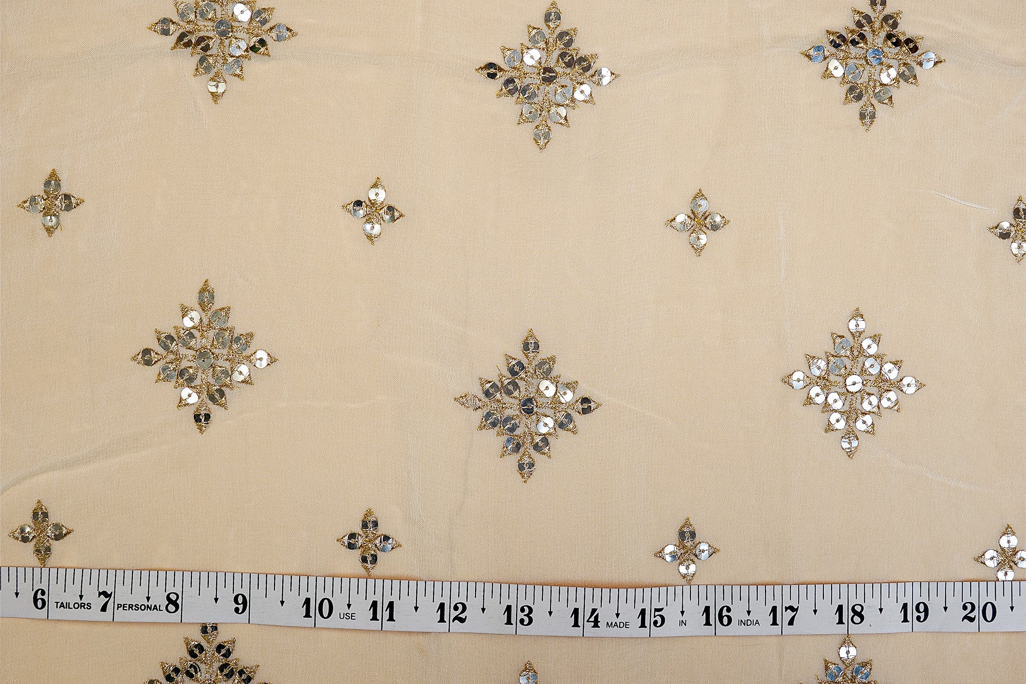 (Pre-Cut 2.3 Mtr) Georgette With Sequins And Golden Zari Work