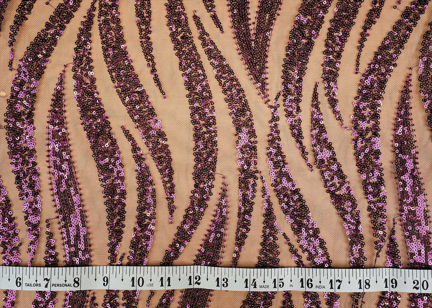 (Pre-Cut 0.8 Mtr) Regal Purple Imported Net with Rainbow Sequins and Kutdana