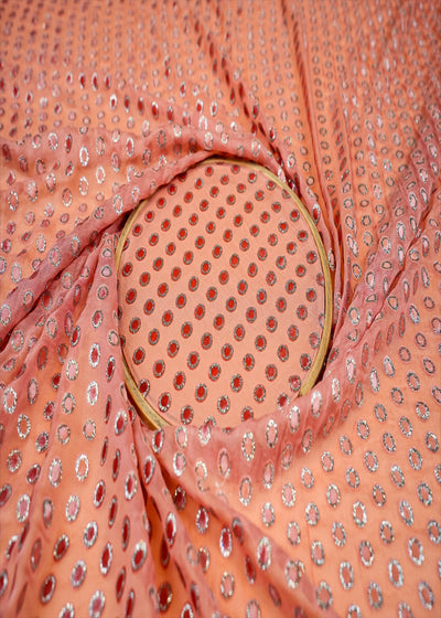 (Pre-Cut 1.9 Mtr) Light Pink Georgette with White Thread Embroidery Work