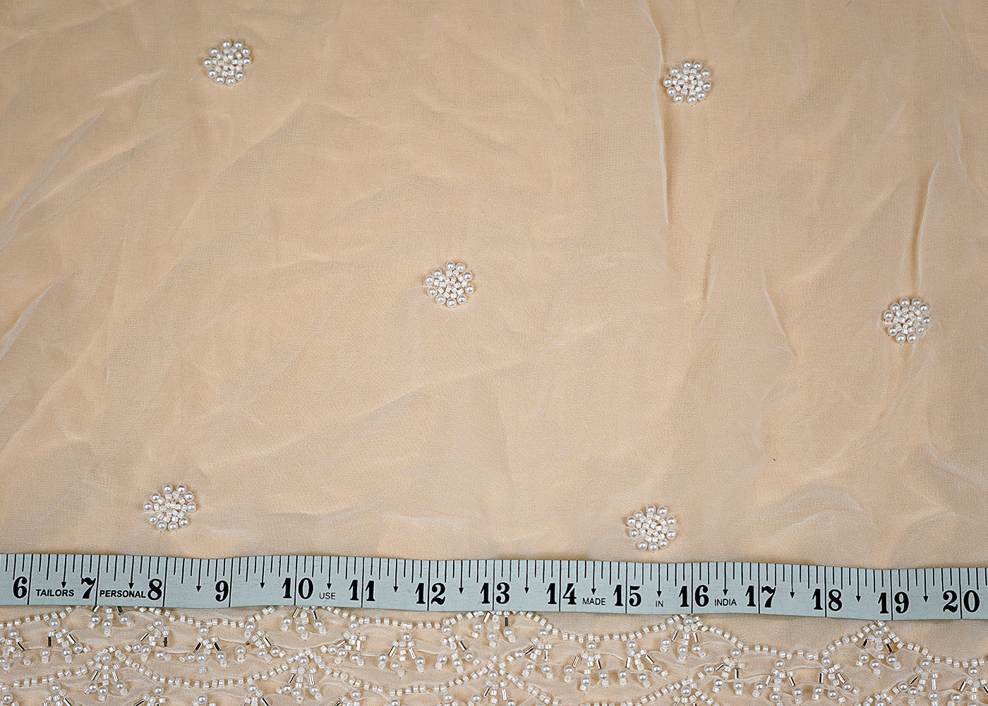 (Pre-Cut 2.5 Mtr) Pearl Elegance Georgette Dupatta with All-Over Buti of Beads and Both-Side Border