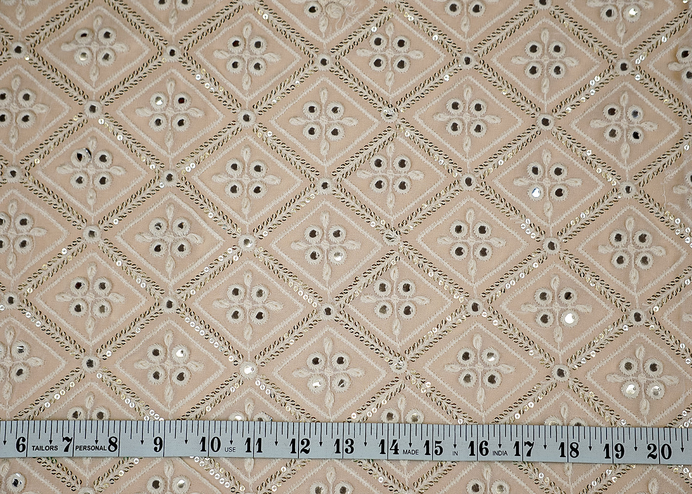 (Pre-Cut 2 Mtr) Radiant Georgette Fabric with All-Over Faux Mirror, Thread, and Sequins Work