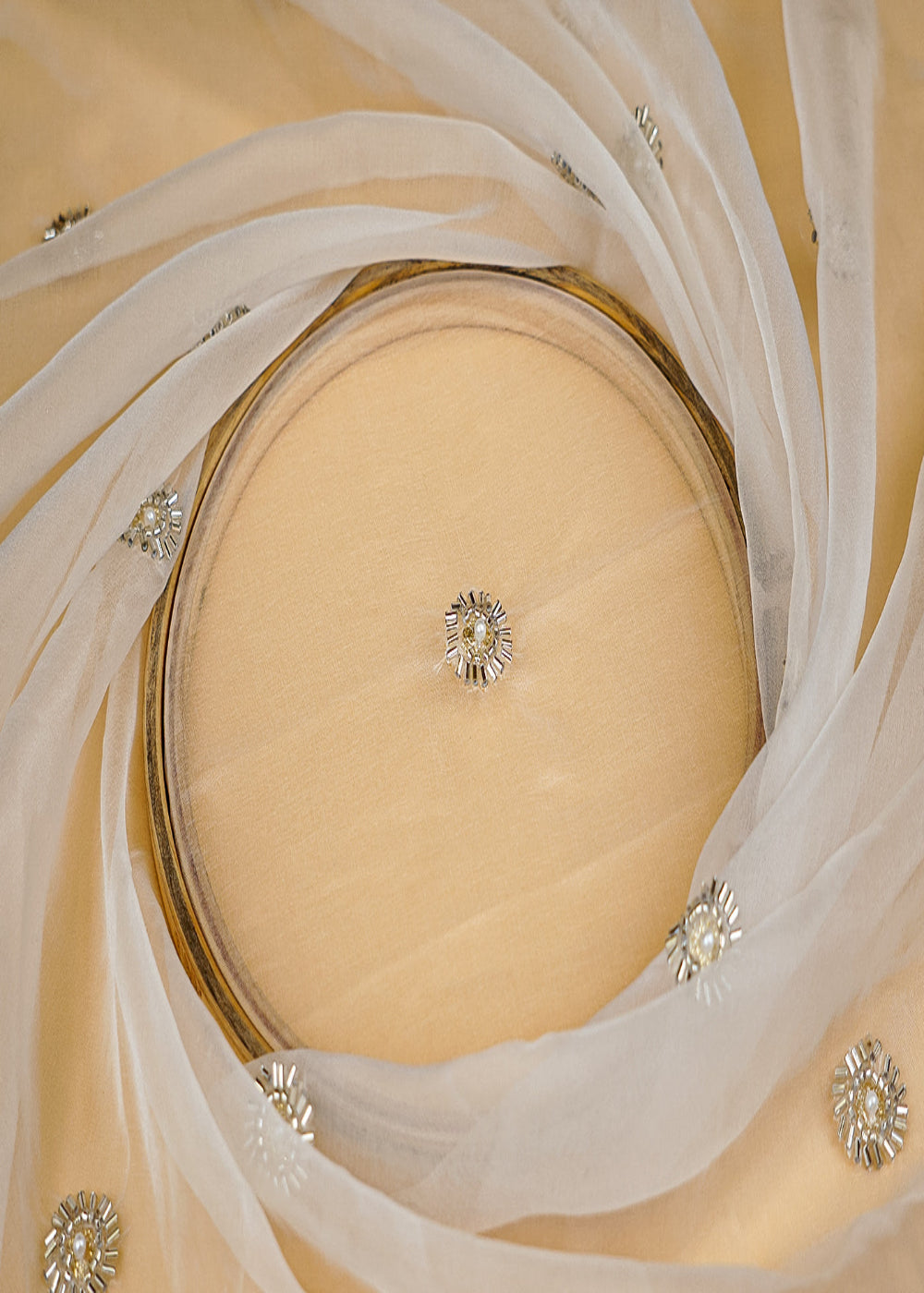 (Pre-Cut-1.5-Mtr)-White-Organza-Fabric-with-All-Over-Bead,-Sequins,-Pearl-and-Threadwork
