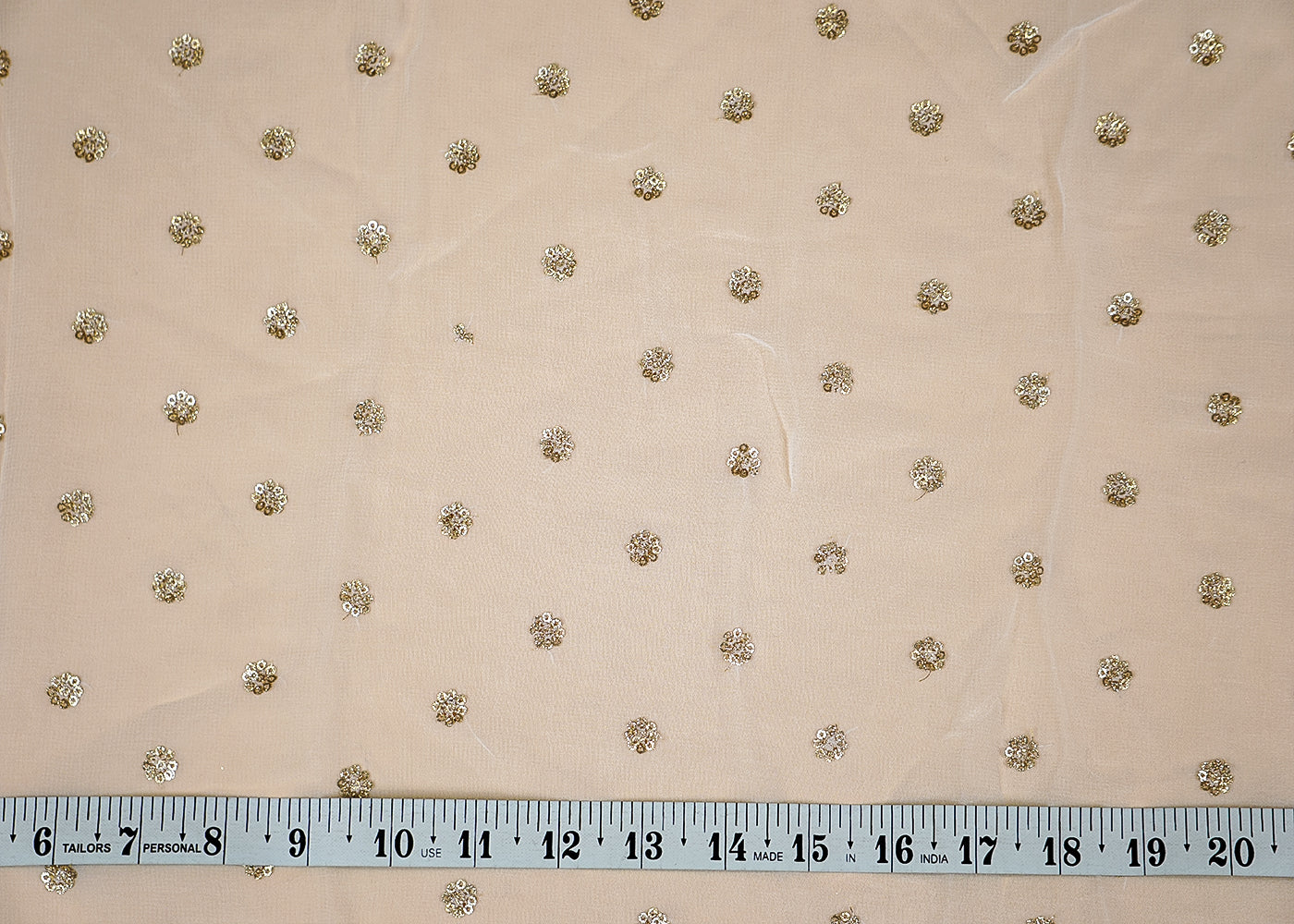 (Pre-Cut 1.9 Mtr) Radiance Georgette Fabric with All-Over Buti of Golden Sequins and Thread