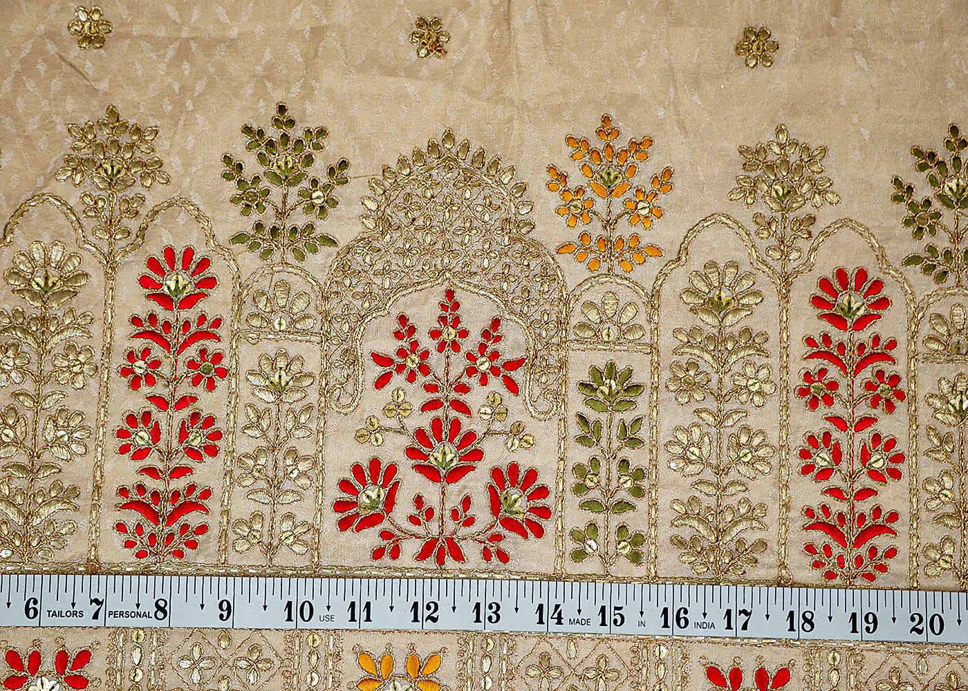 (Pre-Cut 1.1 Mtr) Georgette Fabric with All-Over Buti of Sequins, Beads, and Kutdana Work