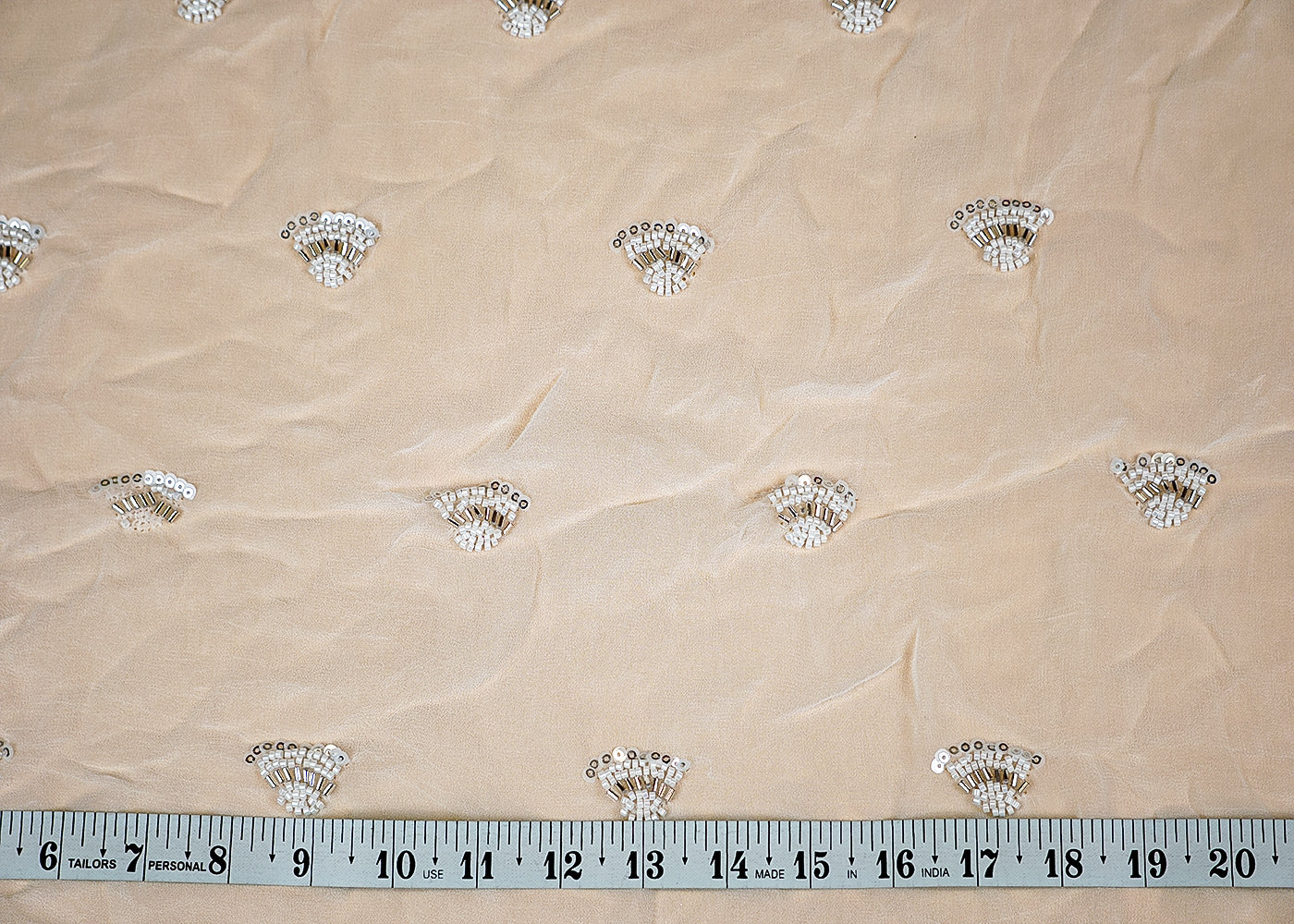 (Pre-Cut 1.1 Mtr) Georgette Fabric with All-Over Buti of Sequins, Beads, and Kutdana Work