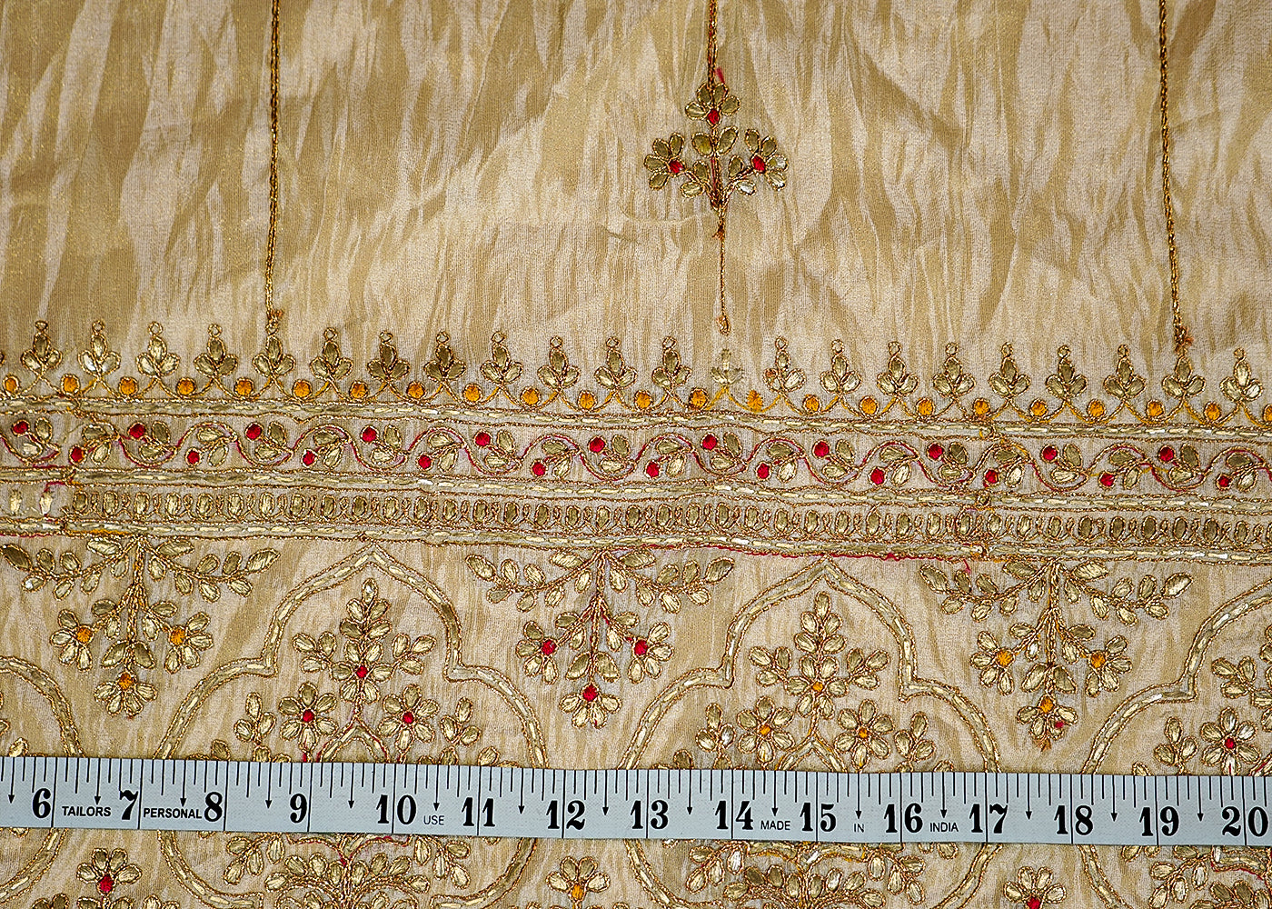 (Pre-Cut 2 Mtr) Tissue Fabric with All-Over Buti of Foil and Threadwork, and Heavy Border