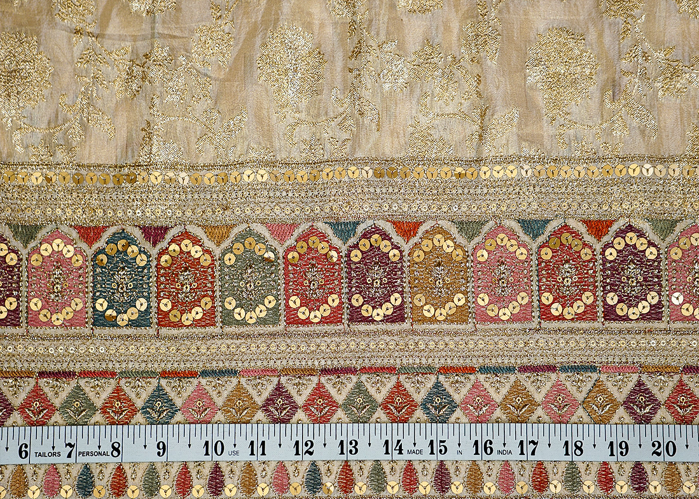 (Pre-Cut 2.6 Mtr) Elegance Banarasi Tissue with All-Golden Thread Handloom and Heavy Border