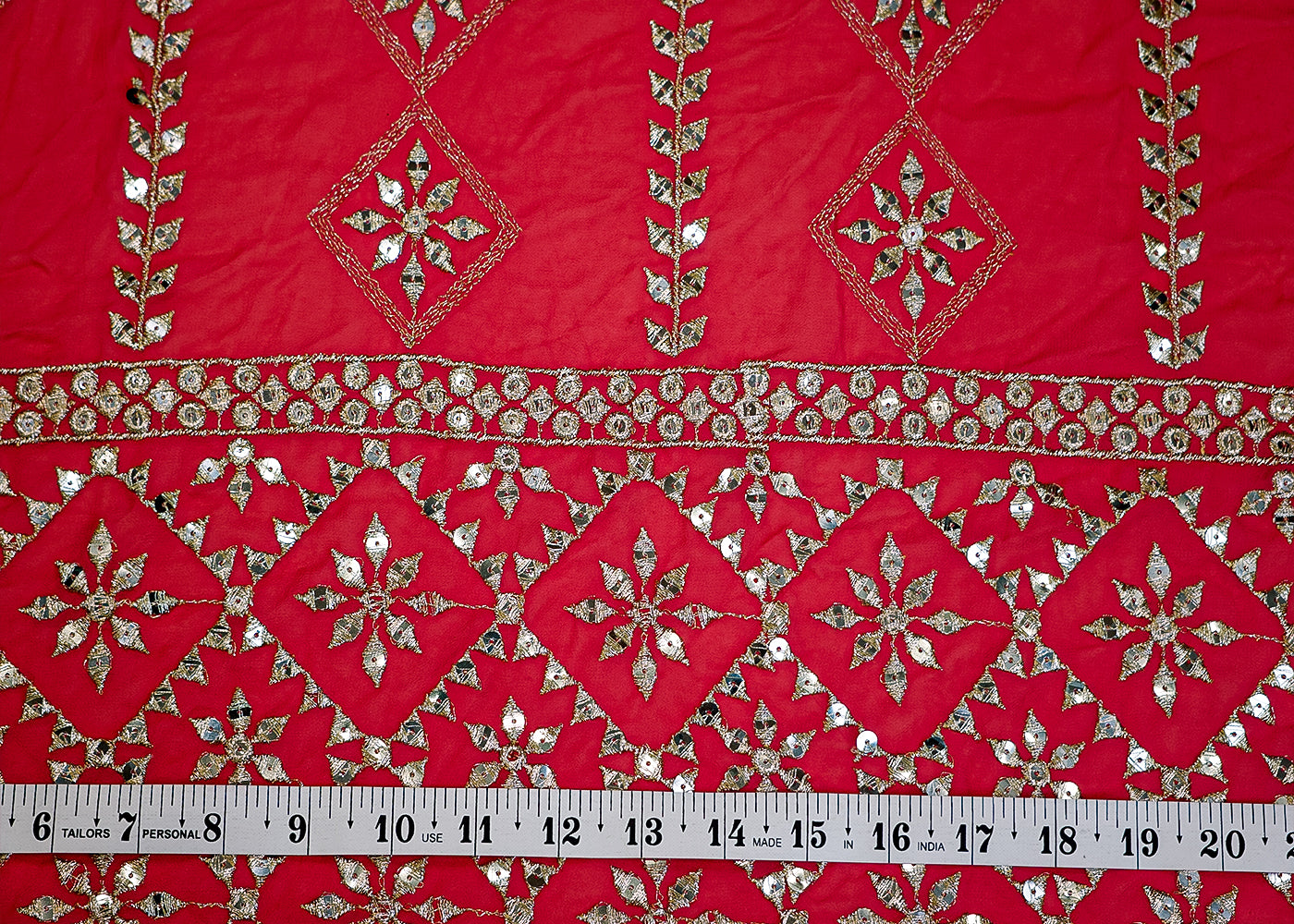 (Pre-Cut 1.25 Mtr) Georgette Fabric with All-Over Threadwork and Sequins, and Heavy Border