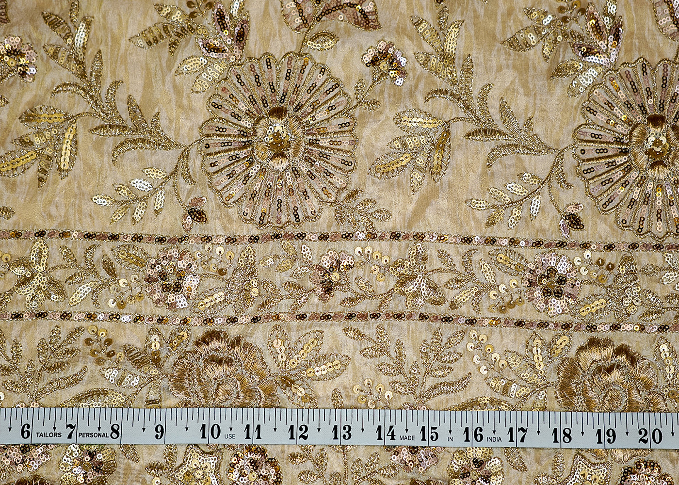 (Pre-Cut 1 Mtr) Tissue Fabric with All-Over Threadwork and Sequins