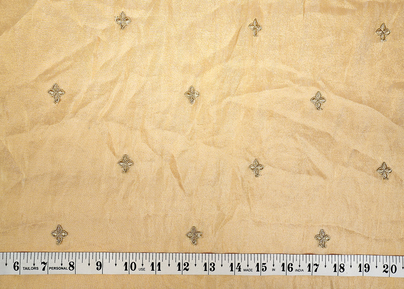 (Pre-Cut 1.8 Mtr) Tissue Fabric with All-Over Buti of Foil and Threadwork, and Heavy Border