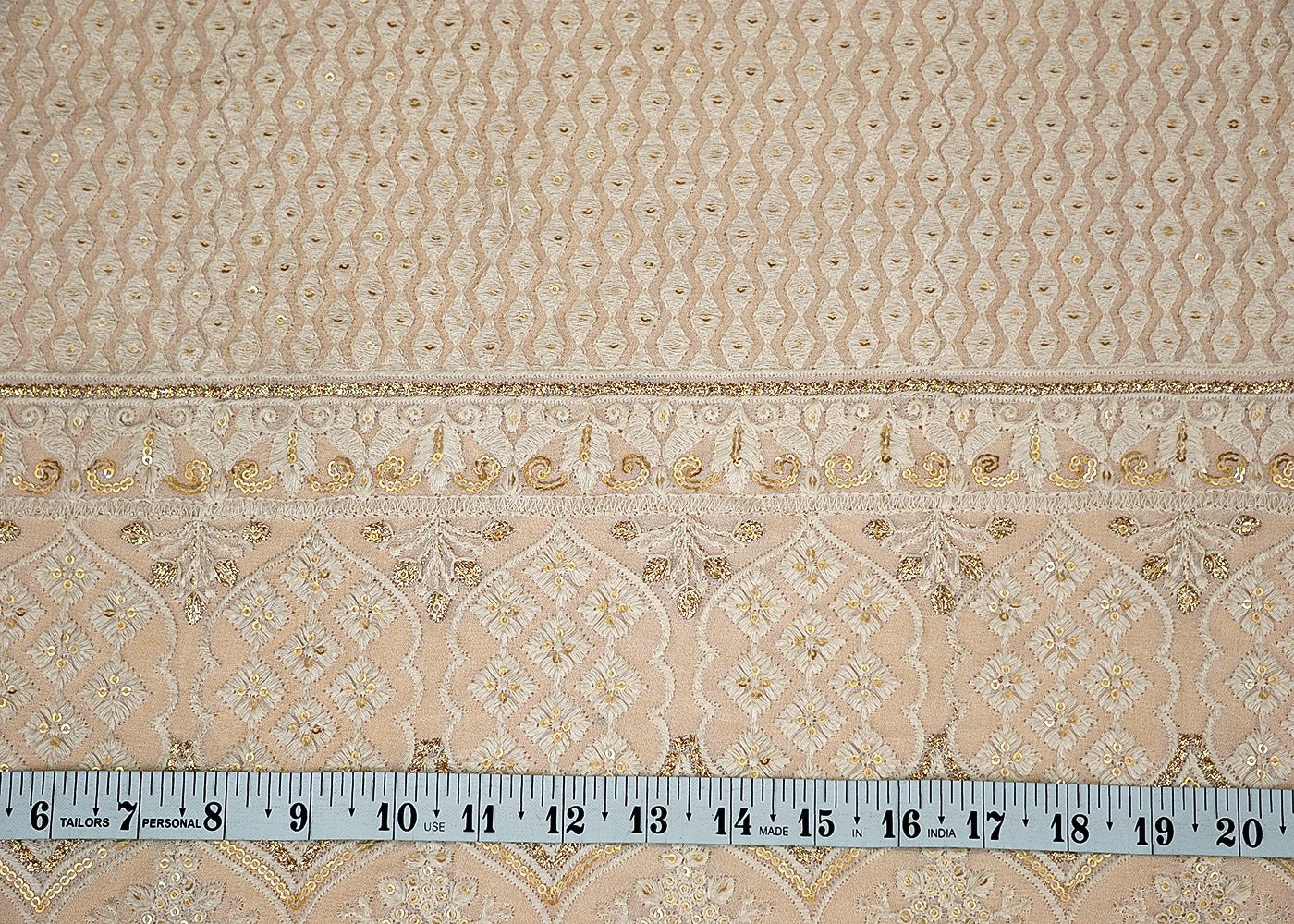 (Pre-Cut 2.6 Mtr) Georgette Fabric with All-Over Threadwork and Sequins, and Heavy Border