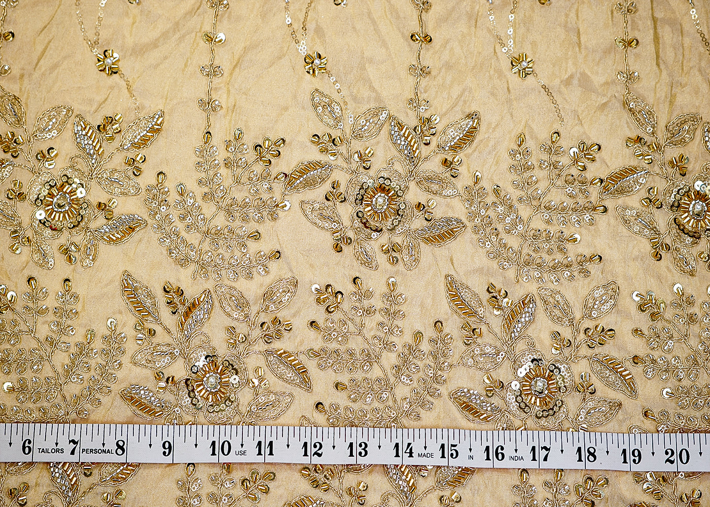 (Pre-Cut 0.8 Mtr) Tissue Fabric with Threadwork, Sequins, Kutdana, Beadwork, and Heavy Border