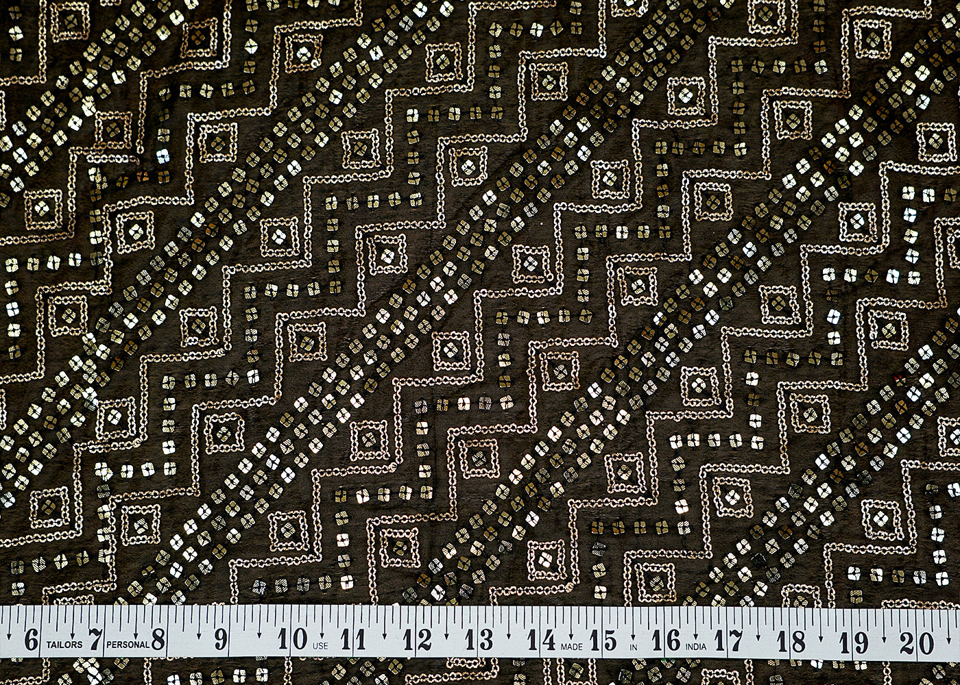 (Pre-Cut 1.1 Mtr) Black Georgette Fabric with All-Over Golden Sequins Work