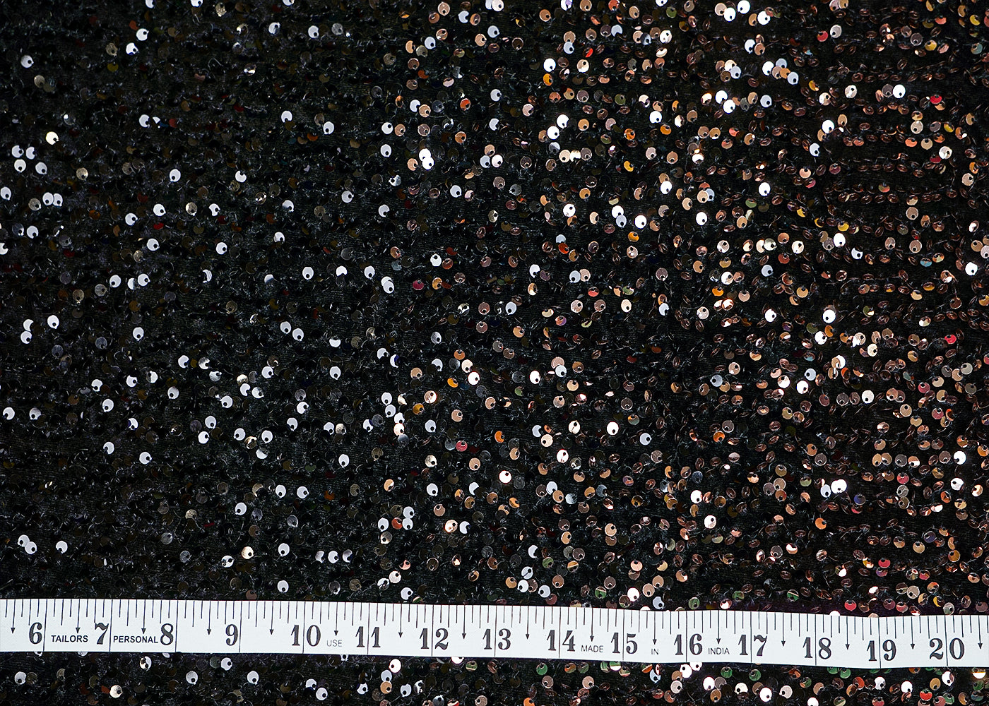 (Pre-Cut 0.9 Mtr) Black Velvet with Ombre Golden Sequins Work