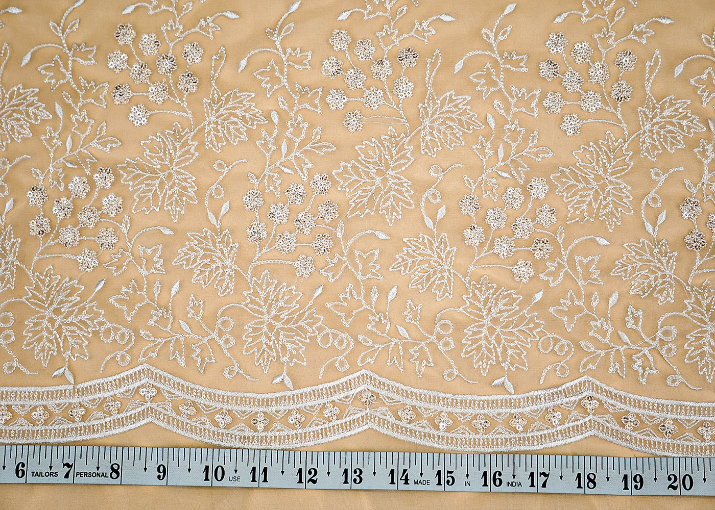 (Pre-Cut 4.6 Mtr) Opulent Organza Fabric with All-Over Thread and Sequins Work