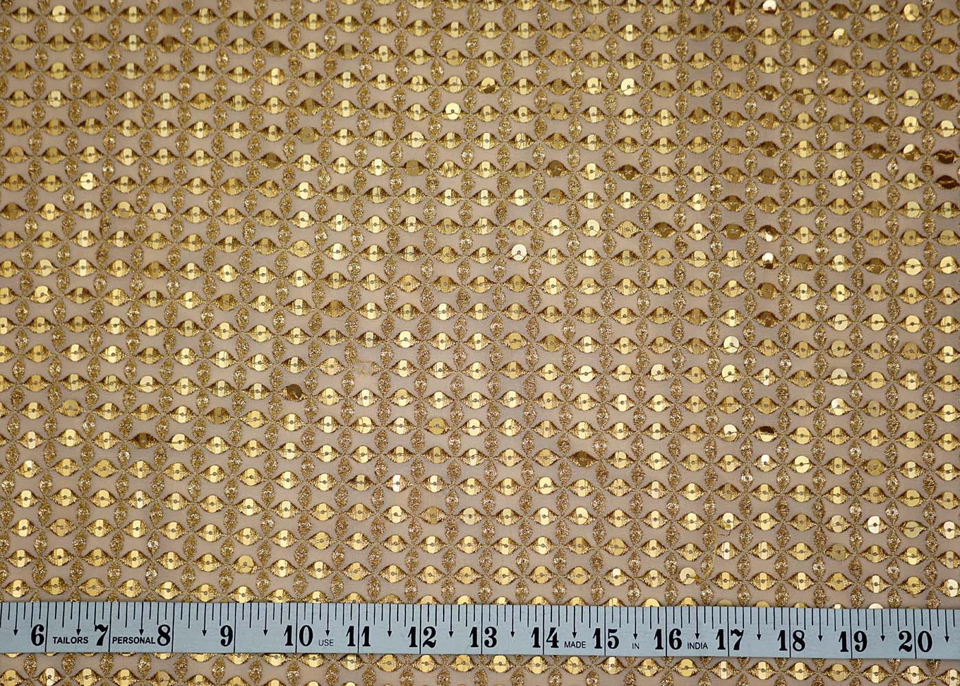 (Pre-Cut 0.7 Mtr) Glamour Georgette Fabric with All-Over Sequins and Threadwork