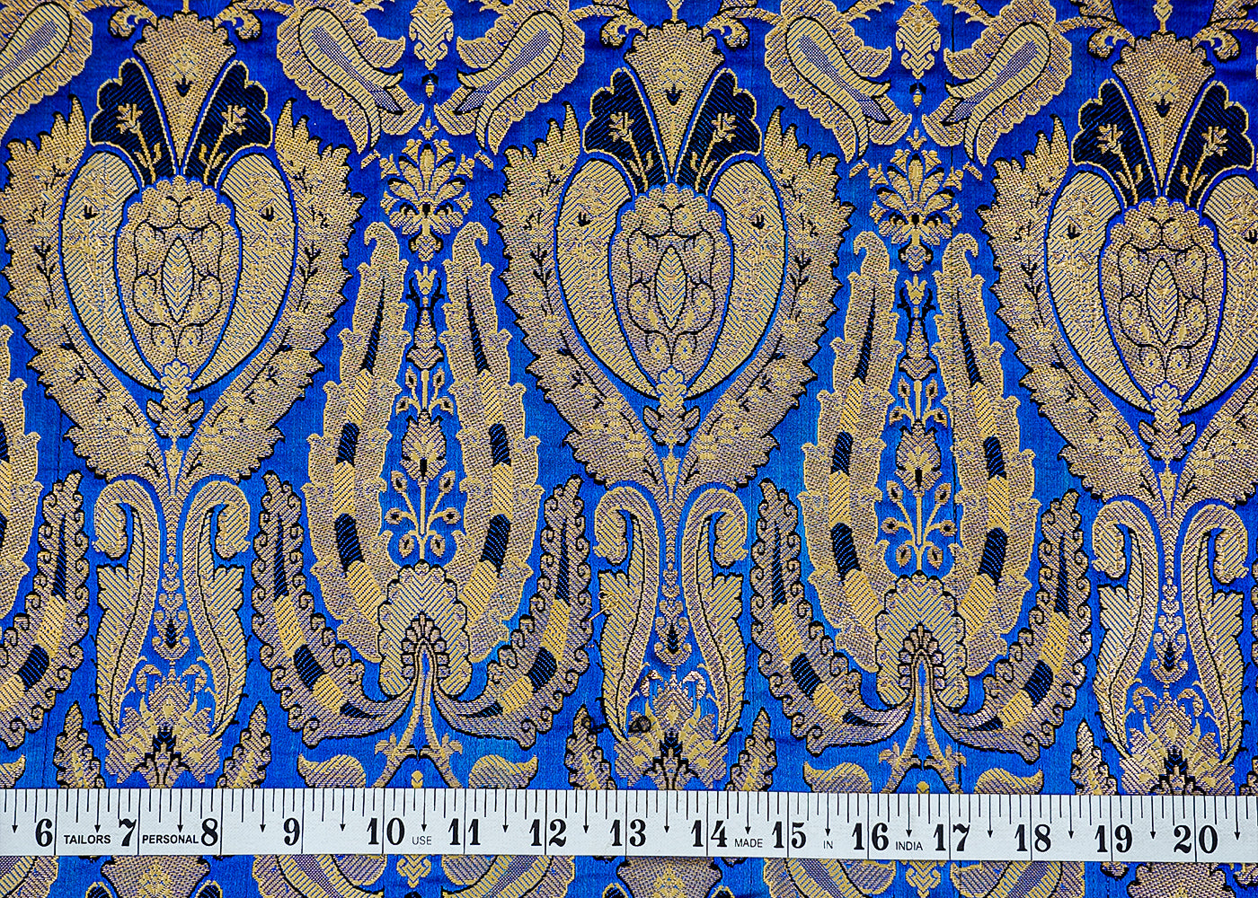 (Pre-Cut 1 Mtr) Beautiful Royal Blue Banarasi Brocade with Golden Thread Handloom