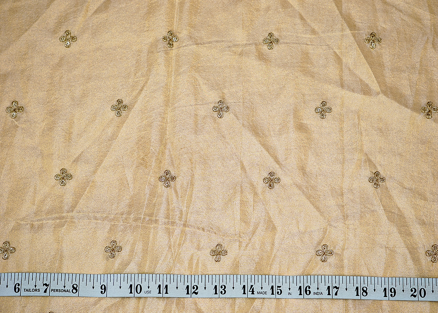 (Pre-Cut 0.8 Mtr) Radiance Tissue Fabric with All-Over Buti of Golden Thread and Sequins