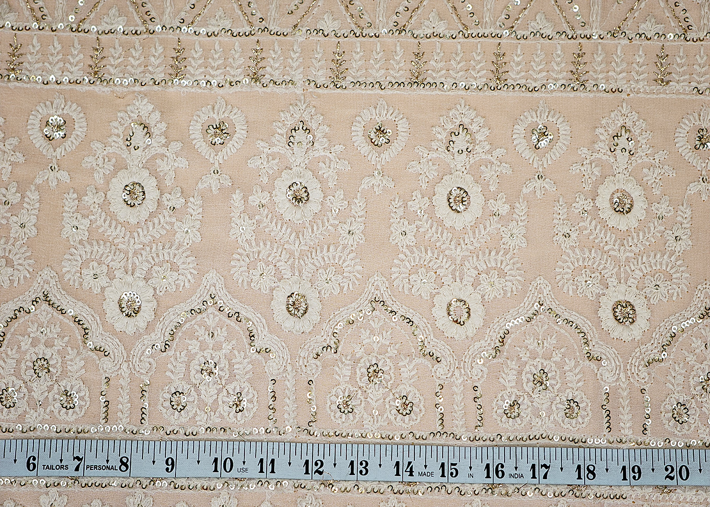 (Pre-Cut 1.5 Mtr) Glamorous Georgette Fabric with Thread and Sequins Work and Heavy Border