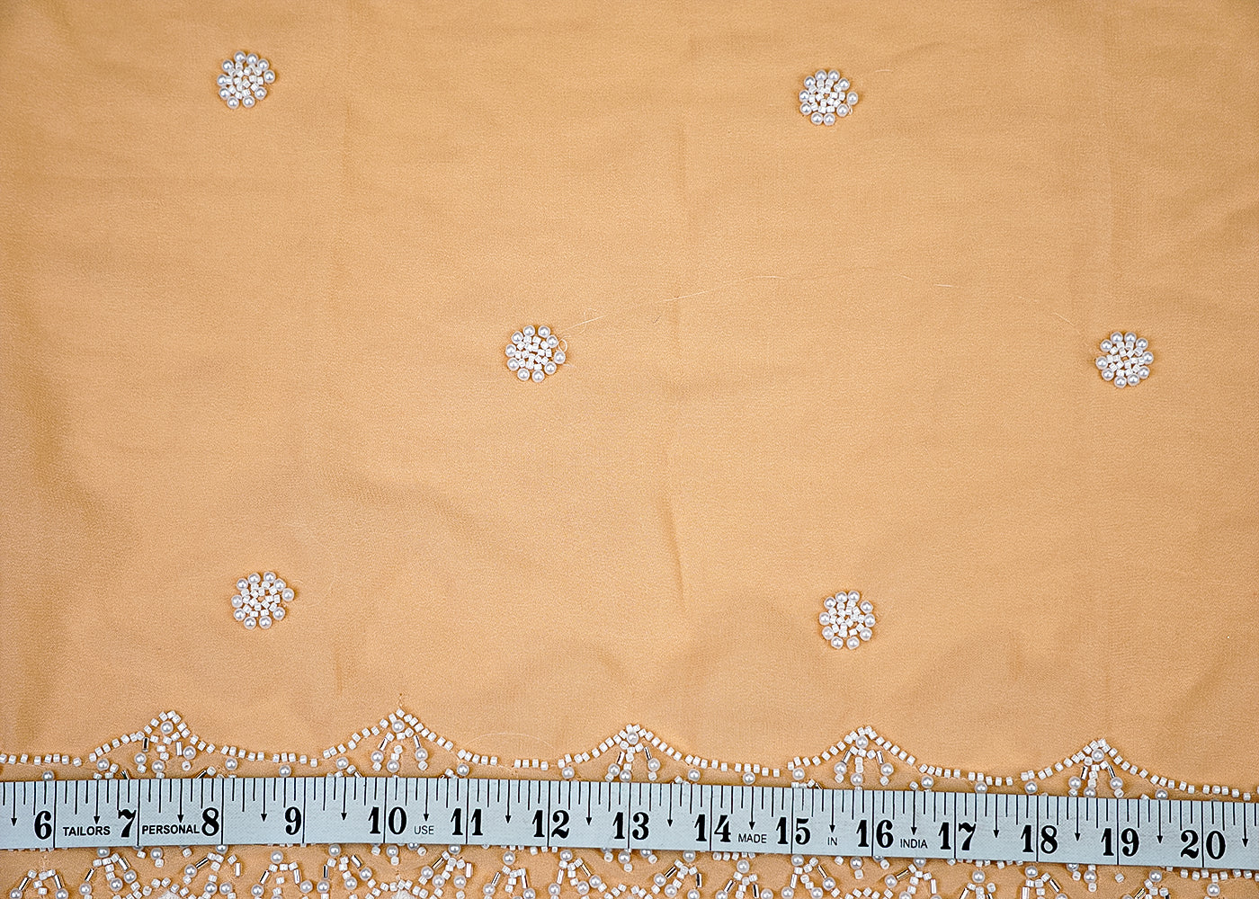 (Pre-Cut 2.6 Mtr) Nude Peach Elegant Dupatta Fabric with Silver Sequin and Pearl Borders