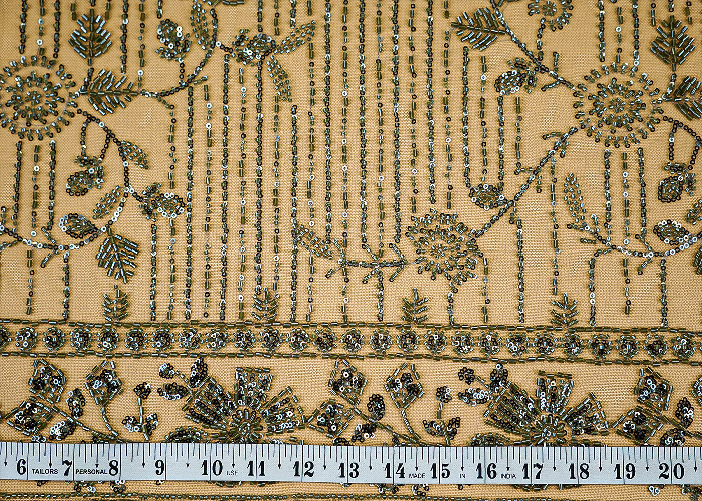 (Pre-Cut 0.9 Mtr) Luxurious Imported Net Fabric with Sequins and Kutdana Work, and Heavy Border