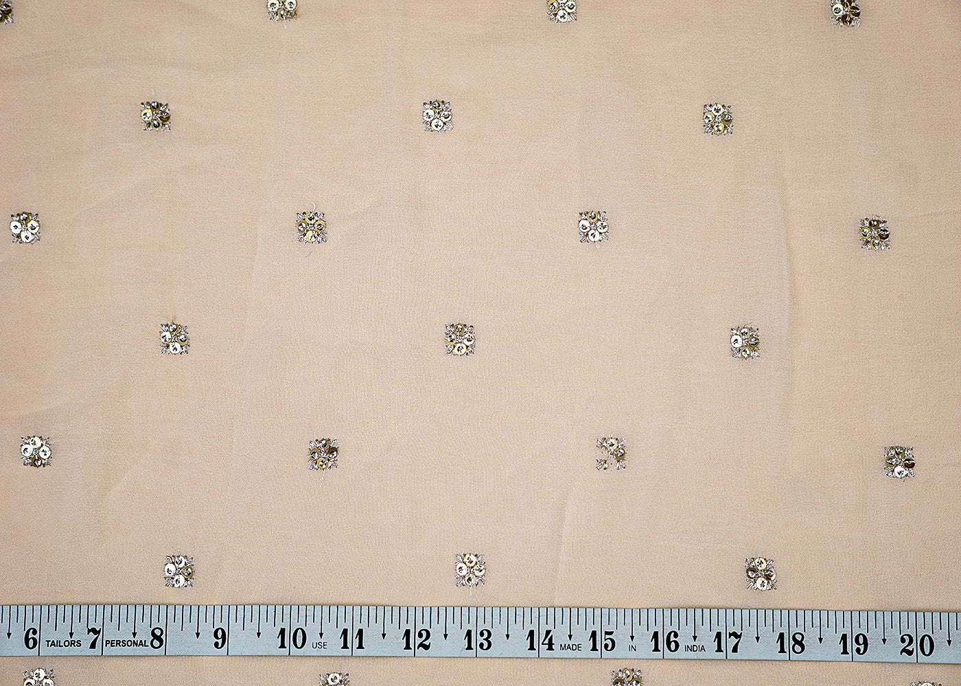 (Pre-Cut 1.85 Mtr) Golden Elegance Georgette Fabric with All-Over Buti of Thread and Sequins