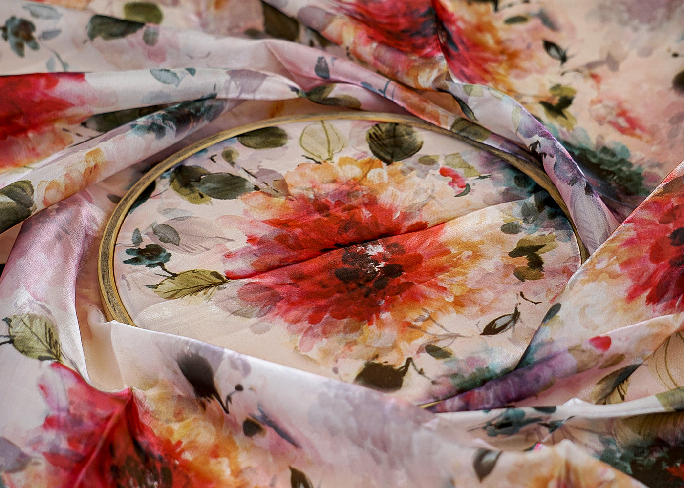 (Pre- Cut 1.8 Mtr) Organza Satin Fabric with allover digital floral print