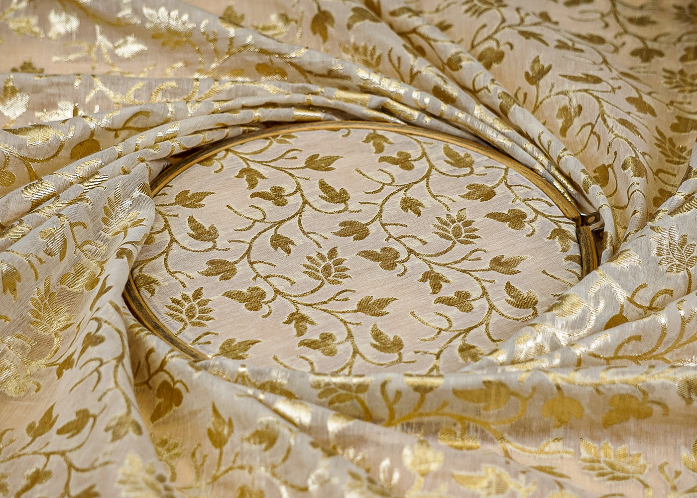 (Pre-Cut 1.7 Mtr) Radiance Chanderi Silk with All-Over Golden Thread Handloom