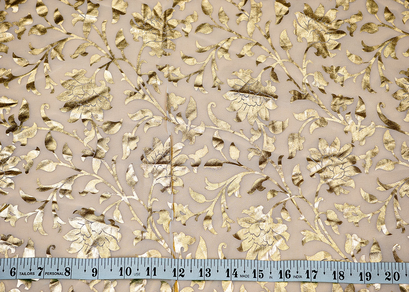 (Pre- Cut 2.25 Mtr) Blossom Georgette Fabric with All-Over Golden Floral Foil Work